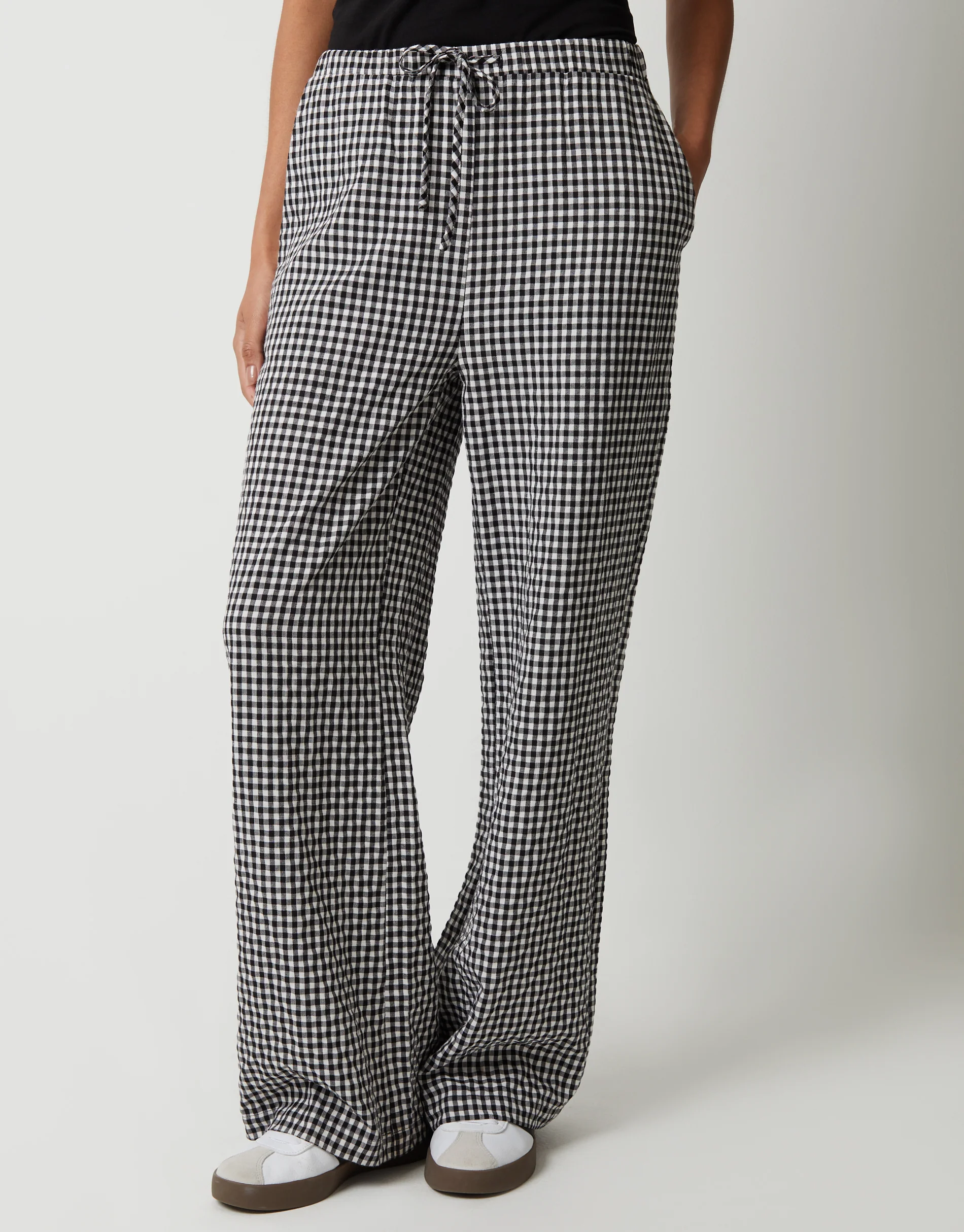 Wide Leg Trousers in Black Gingham