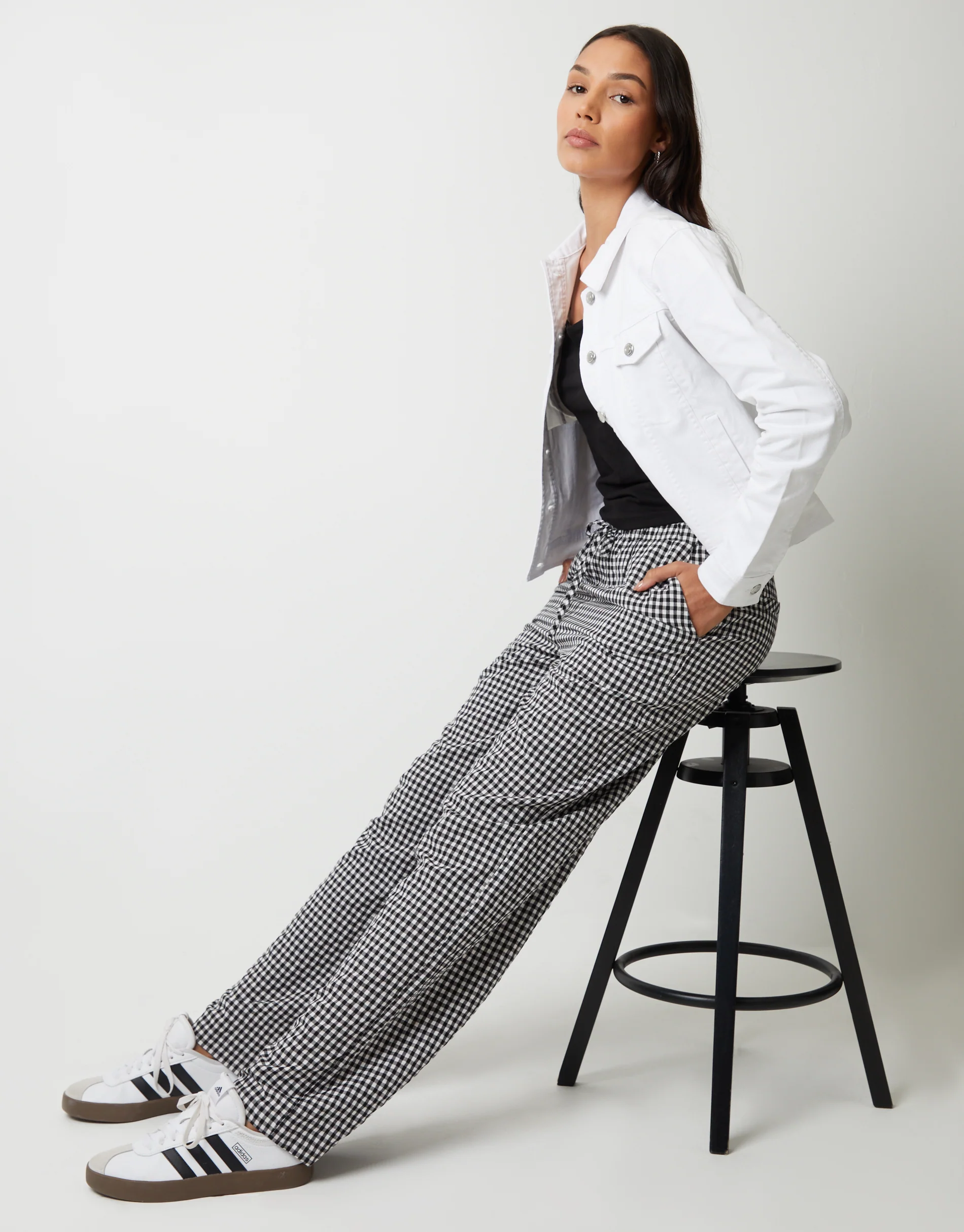 Wide Leg Trousers in Black Gingham - Image 5