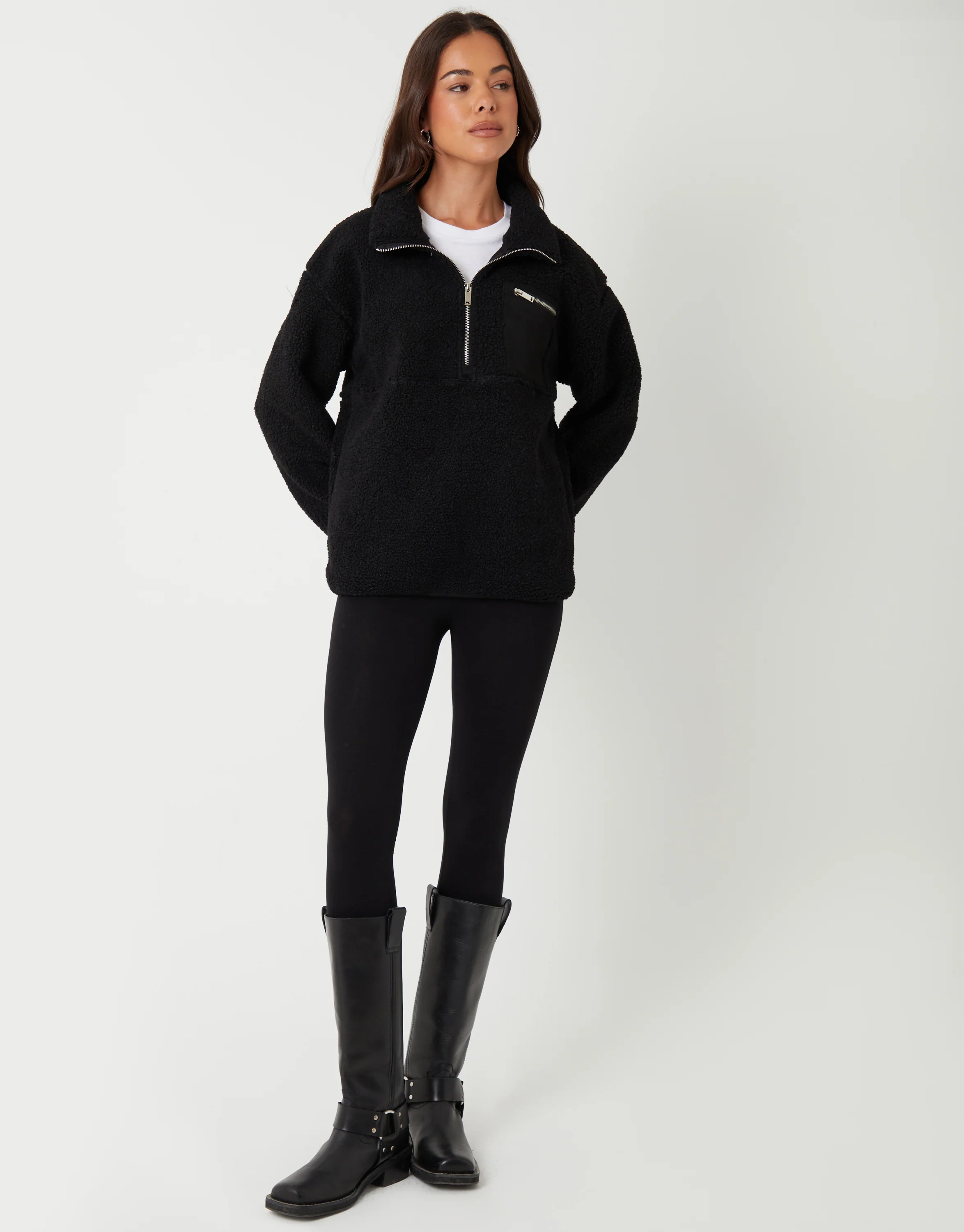 Half Zip Borg Fleece in Black - Image 3