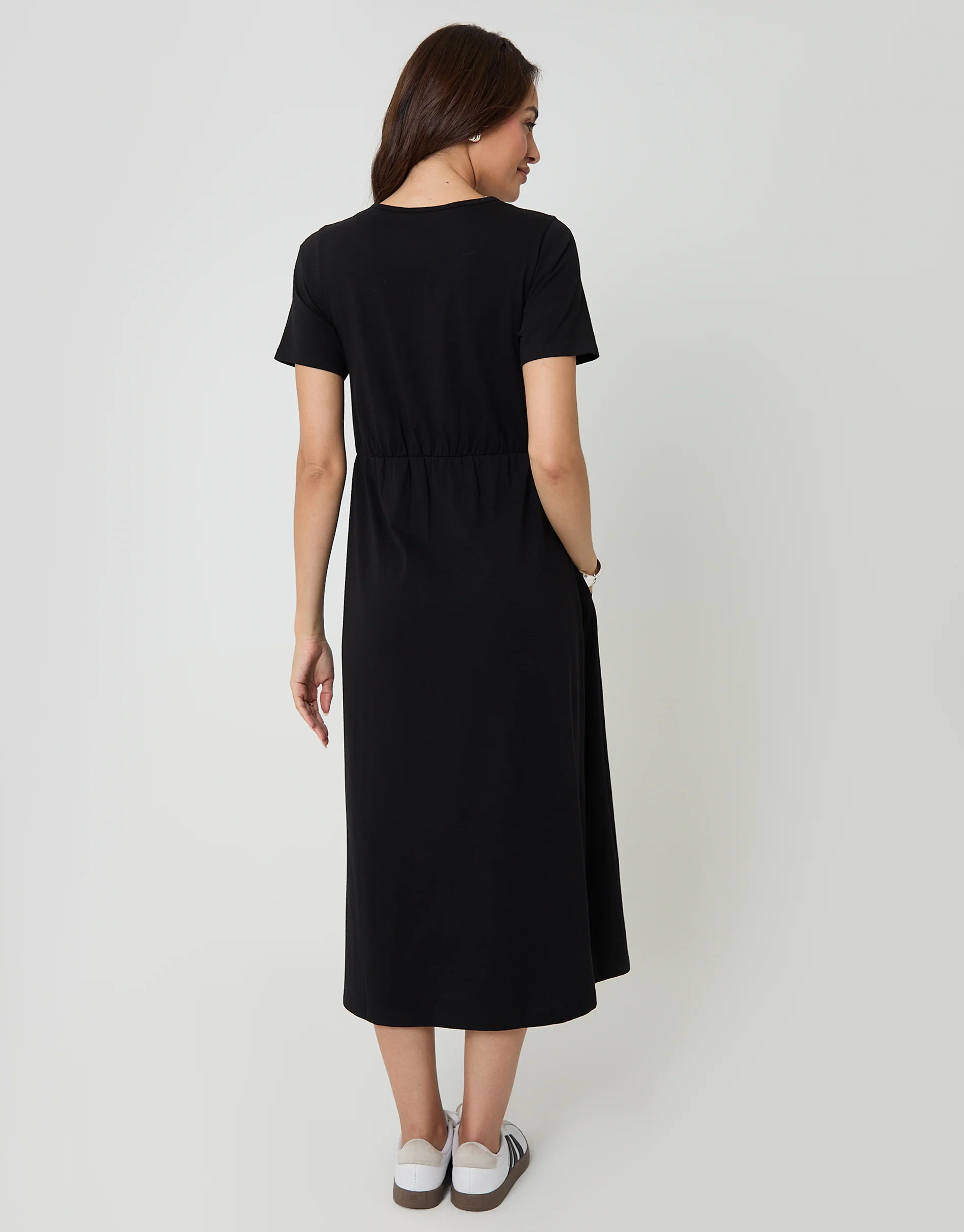 Jersey Midi Smock Dress with Pockets in Black - Image 2