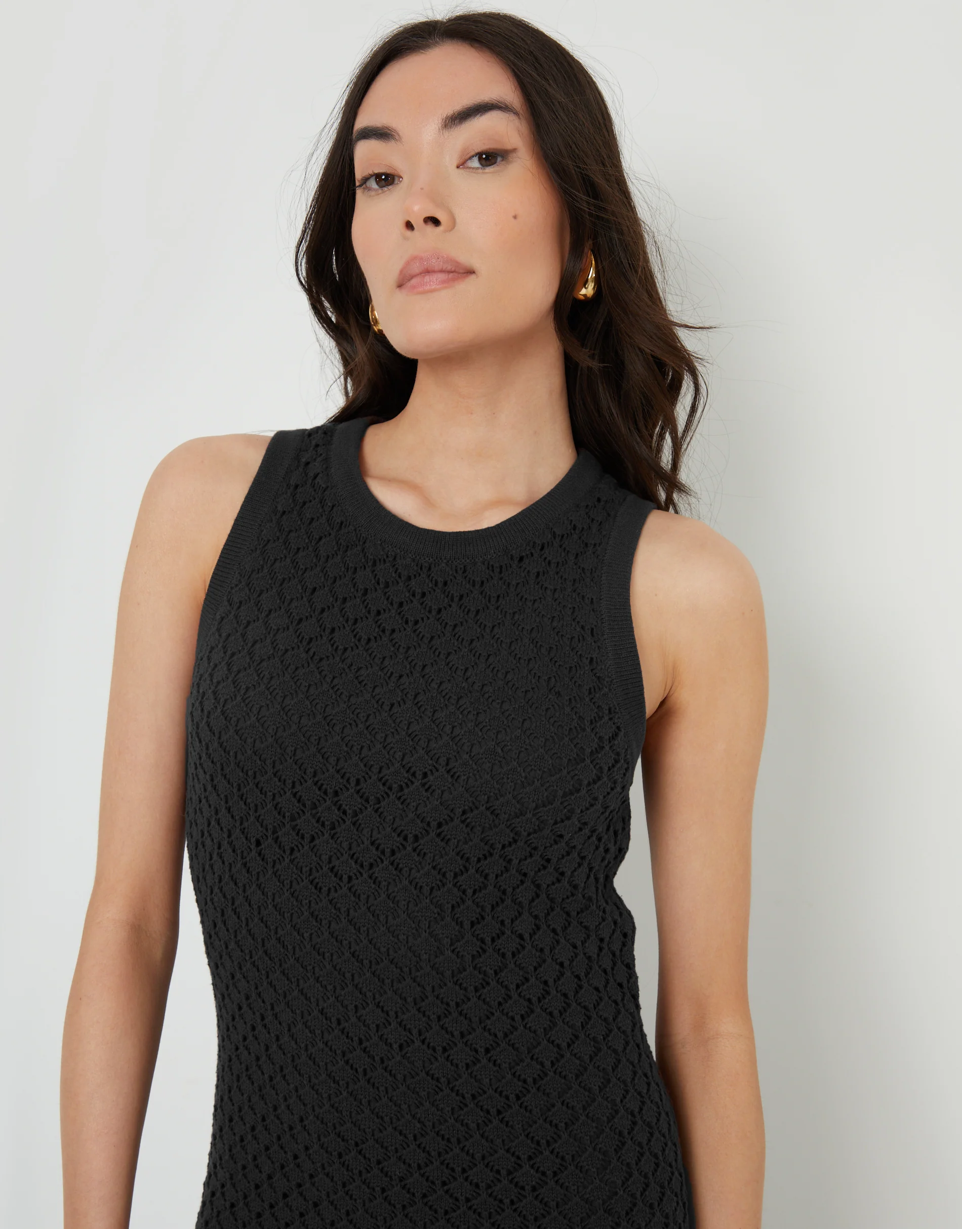 Lined Knitted Racer Maxi Dress in Black - Image 4