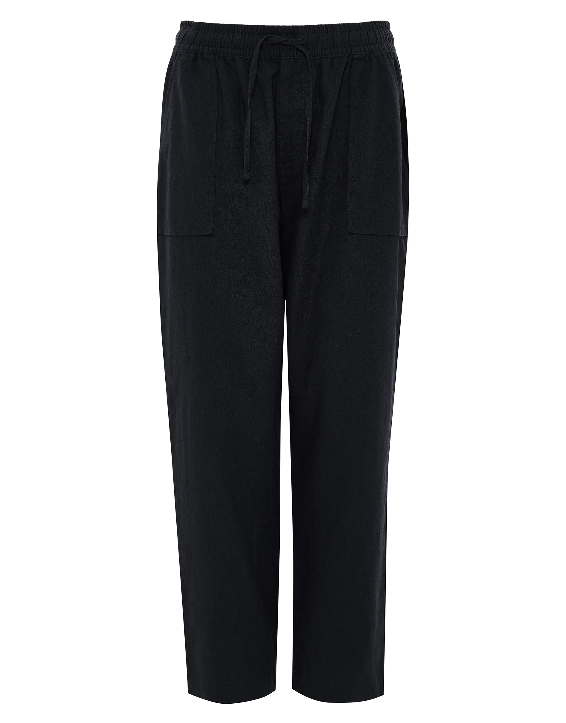 Linen Blend Drawstring Trousers in Black - Image 5