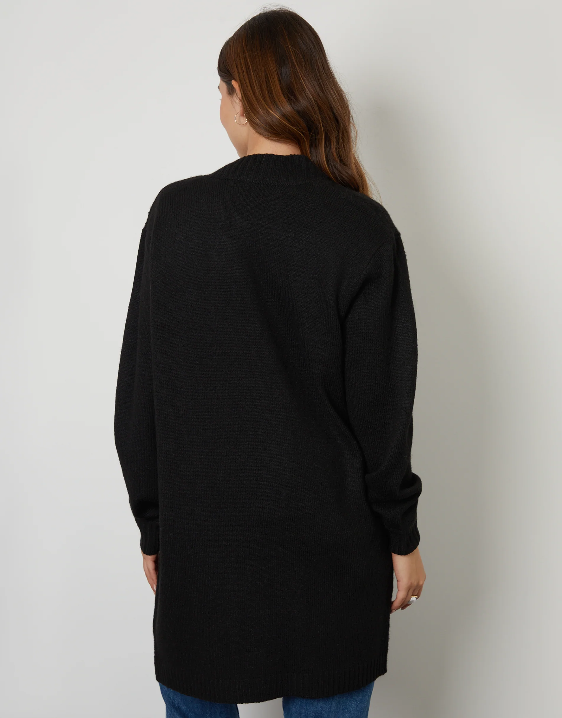 Longline Knitted Open Cardigan in Black - Image 3