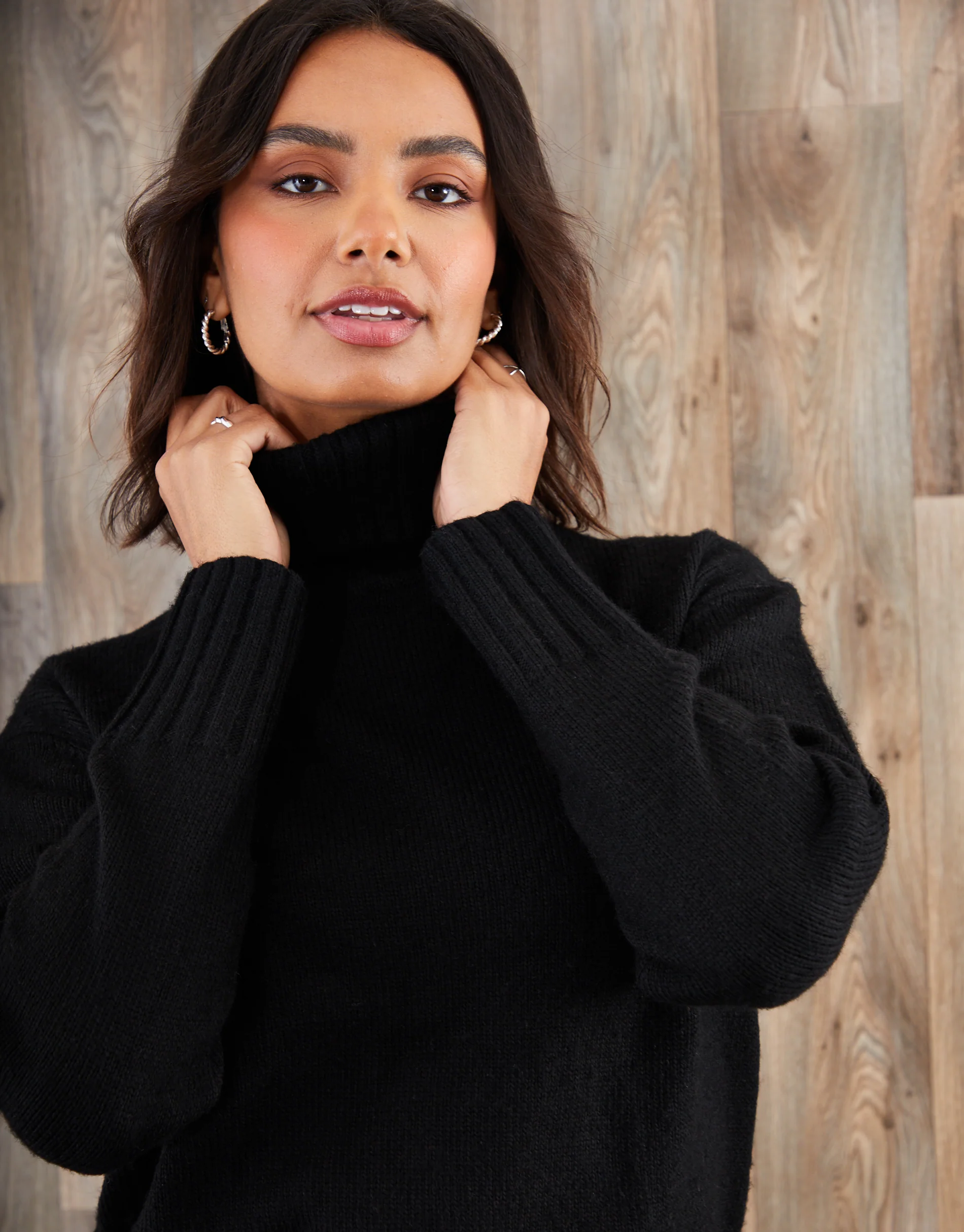 Oversized Roll Neck Jumper in Black - Image 5