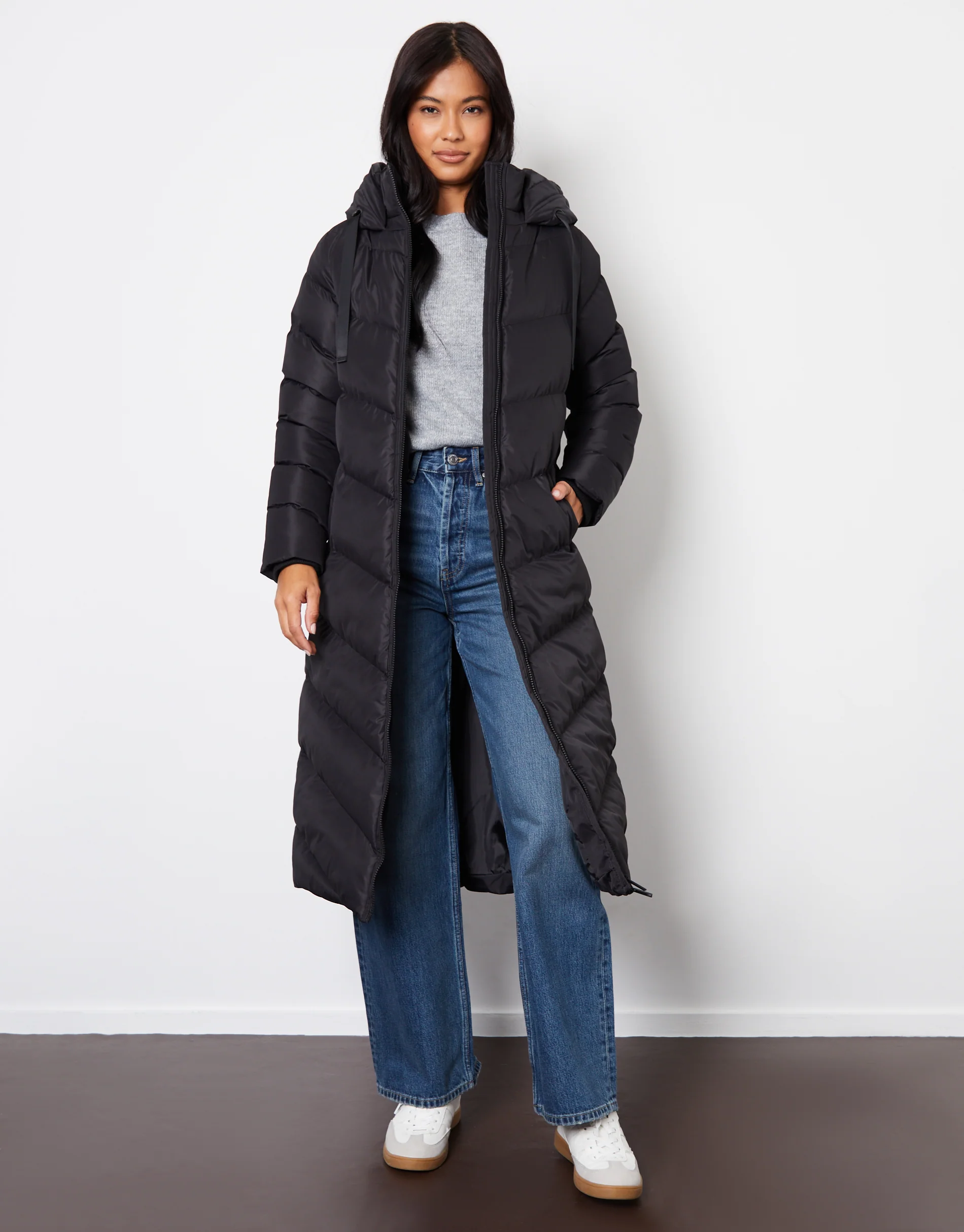 Padded Maxi Coat in Black