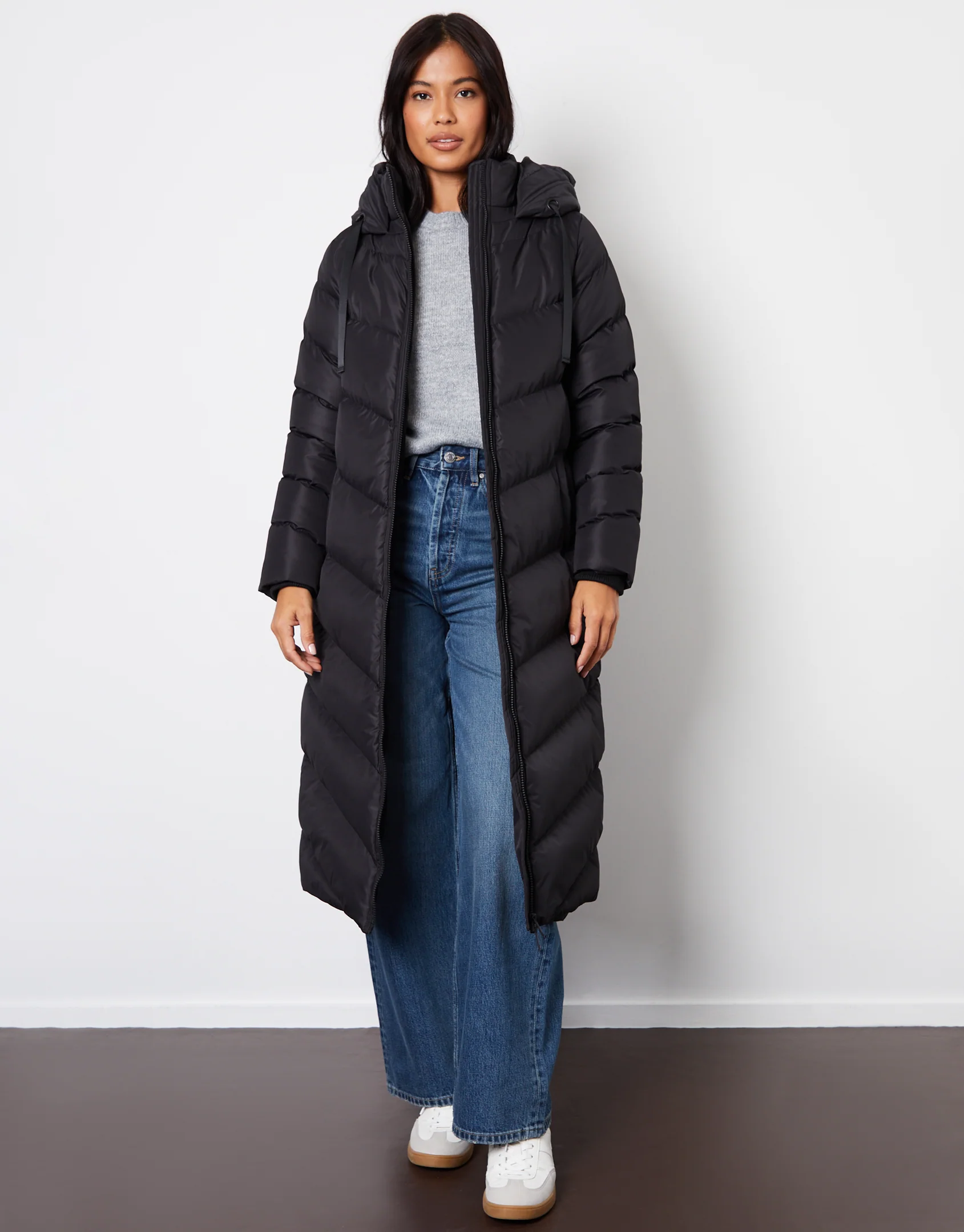 Padded Maxi Coat in Black - Image 3