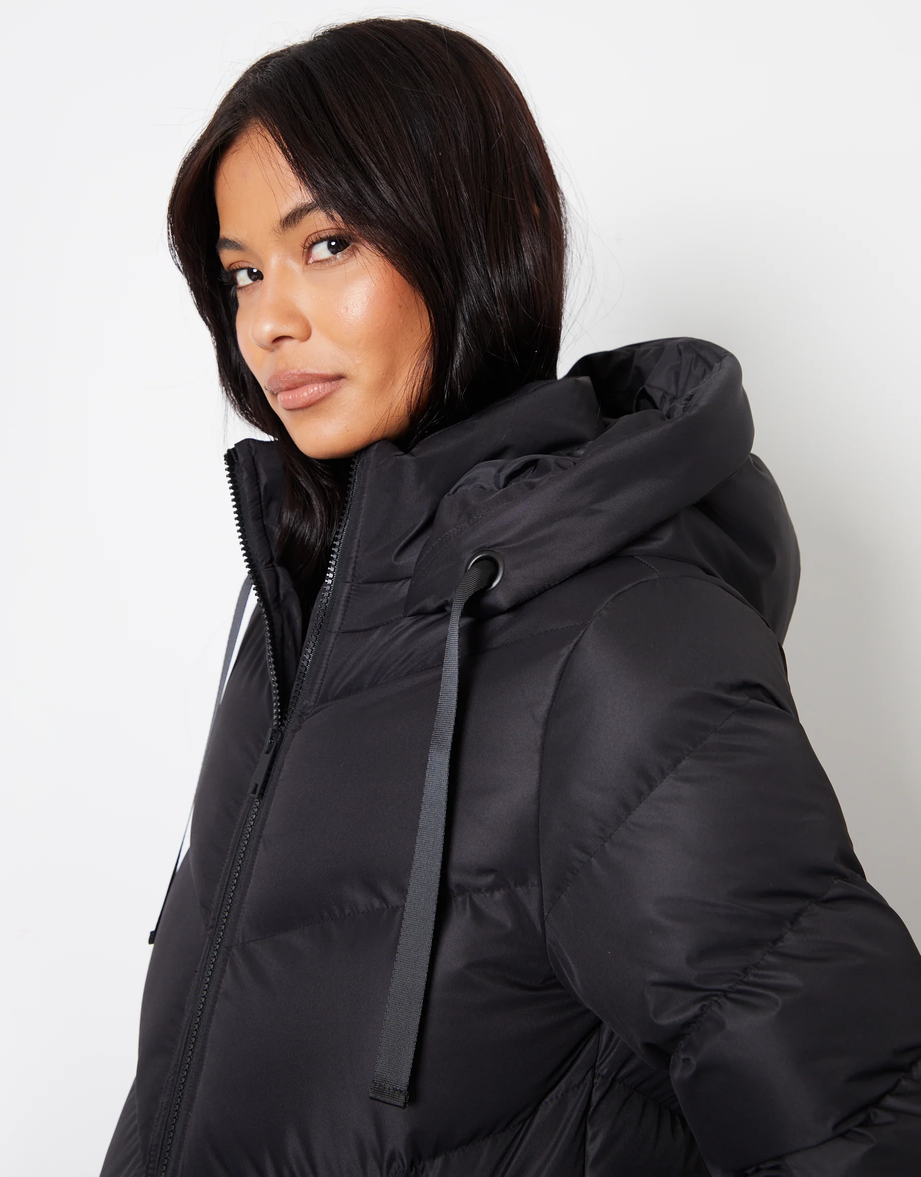 Padded Maxi Coat in Black - Image 4