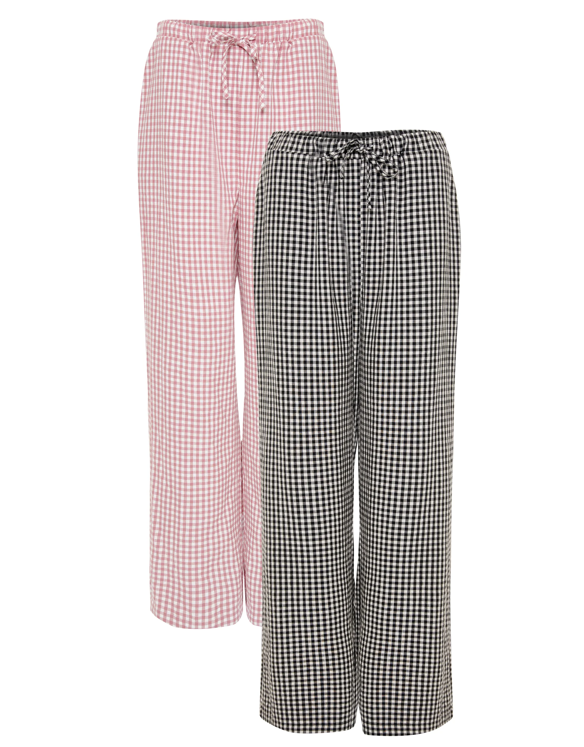2 Pack Black & Pink Wide Leg Trousers in Pink & Black Gingham