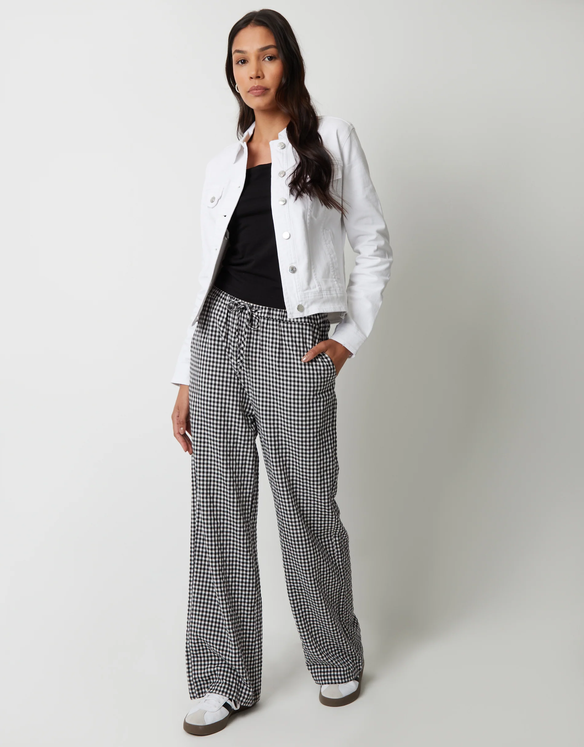 2 Pack Black & Pink Wide Leg Trousers in Pink & Black Gingham - Image 2