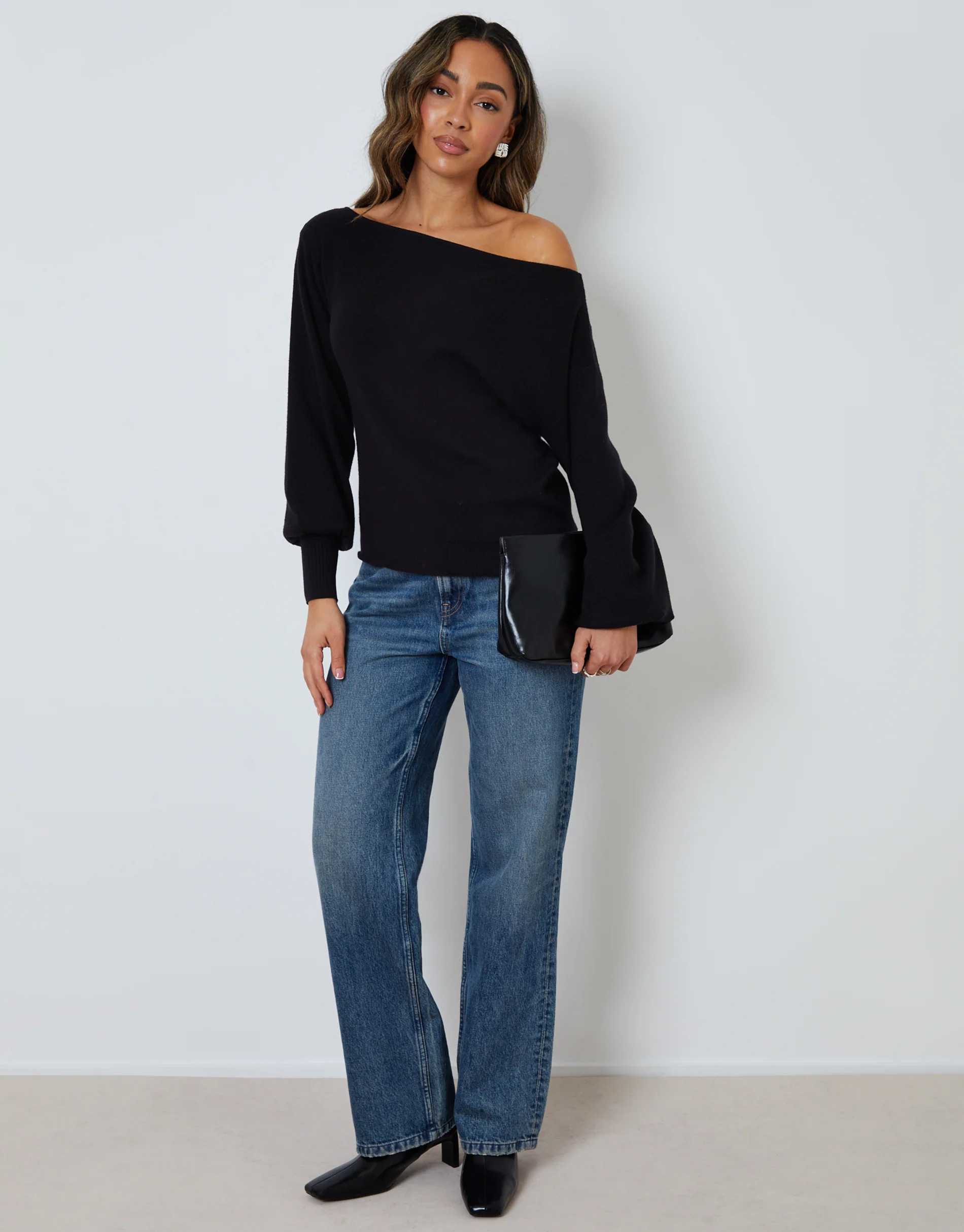 Soft Slash Neck Jumper in Black - Image 4