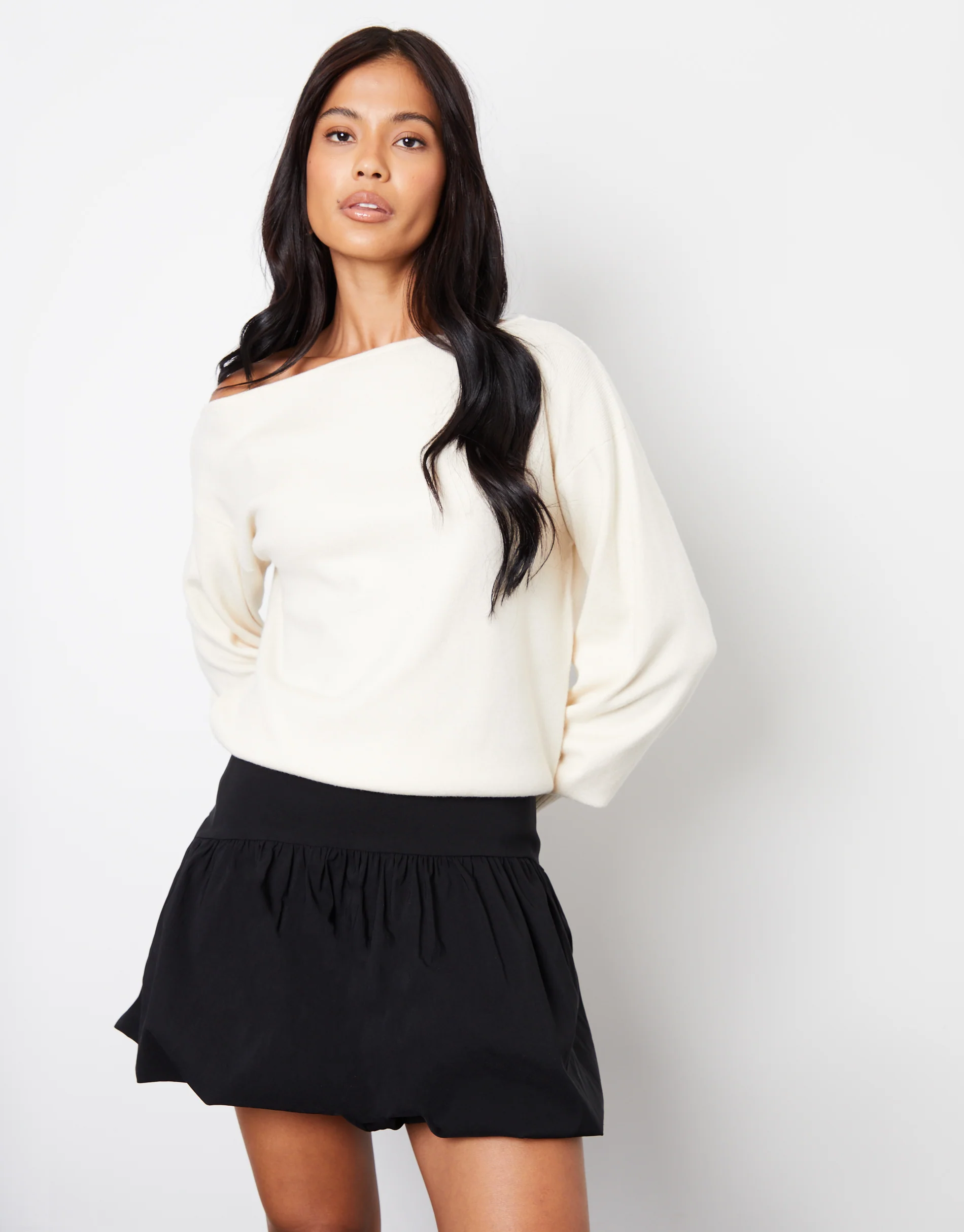 Stretch Mini Bubble Skirt in Black