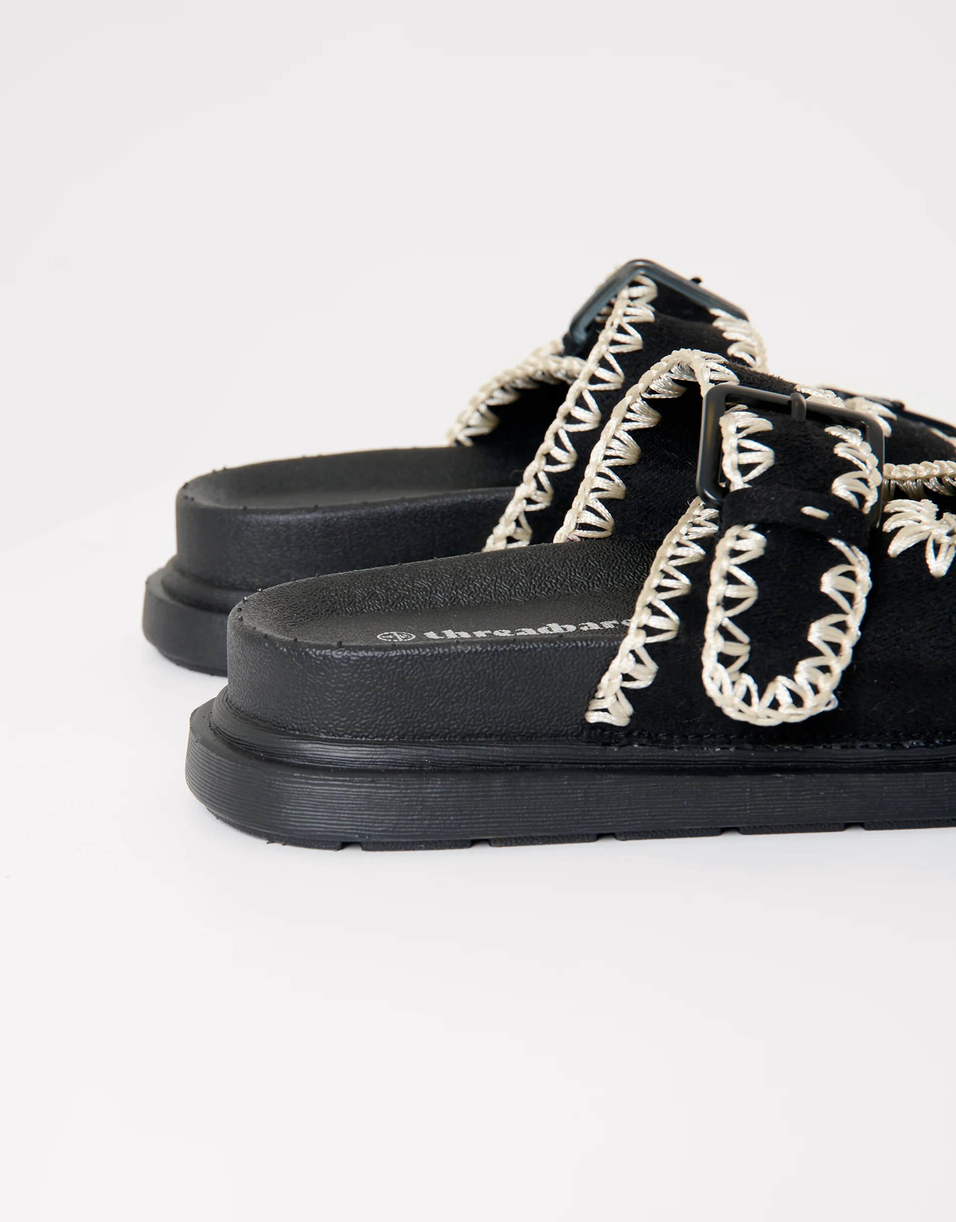 Whipstitch Chunky Sliders in Black - Image 5