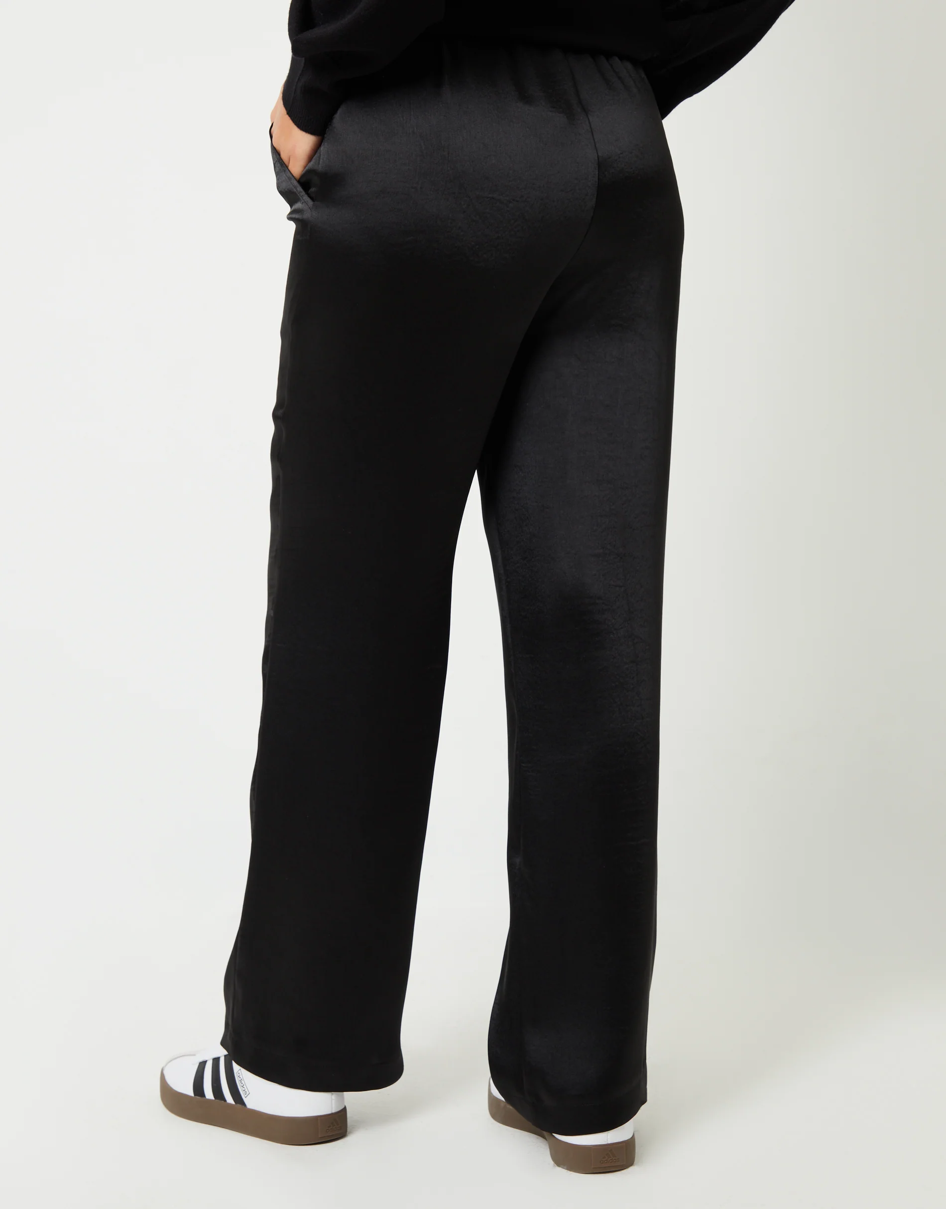 Wide Leg Satin Trousers in Black - Image 4