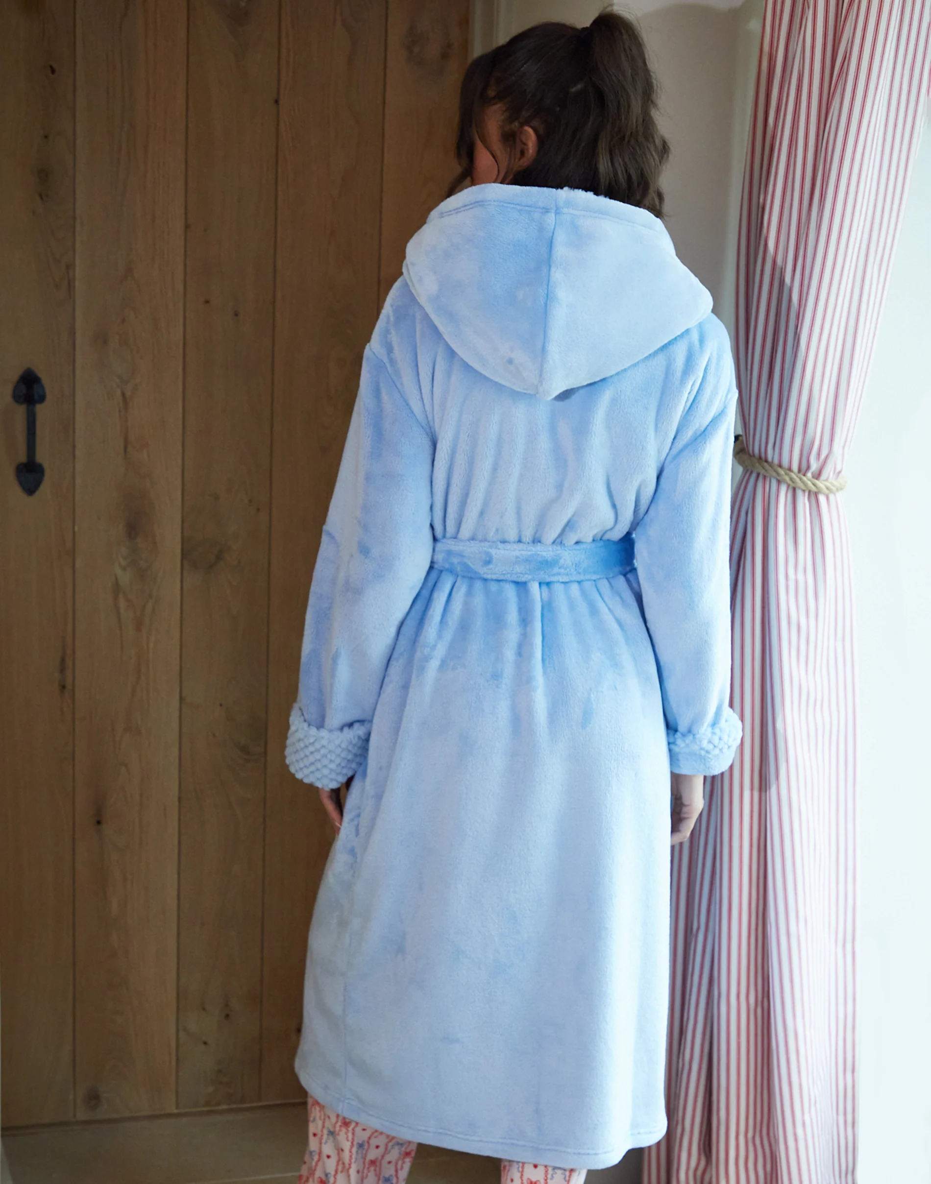 Soft Faux Fur Trim Dressing Gown in Blue - Image 2