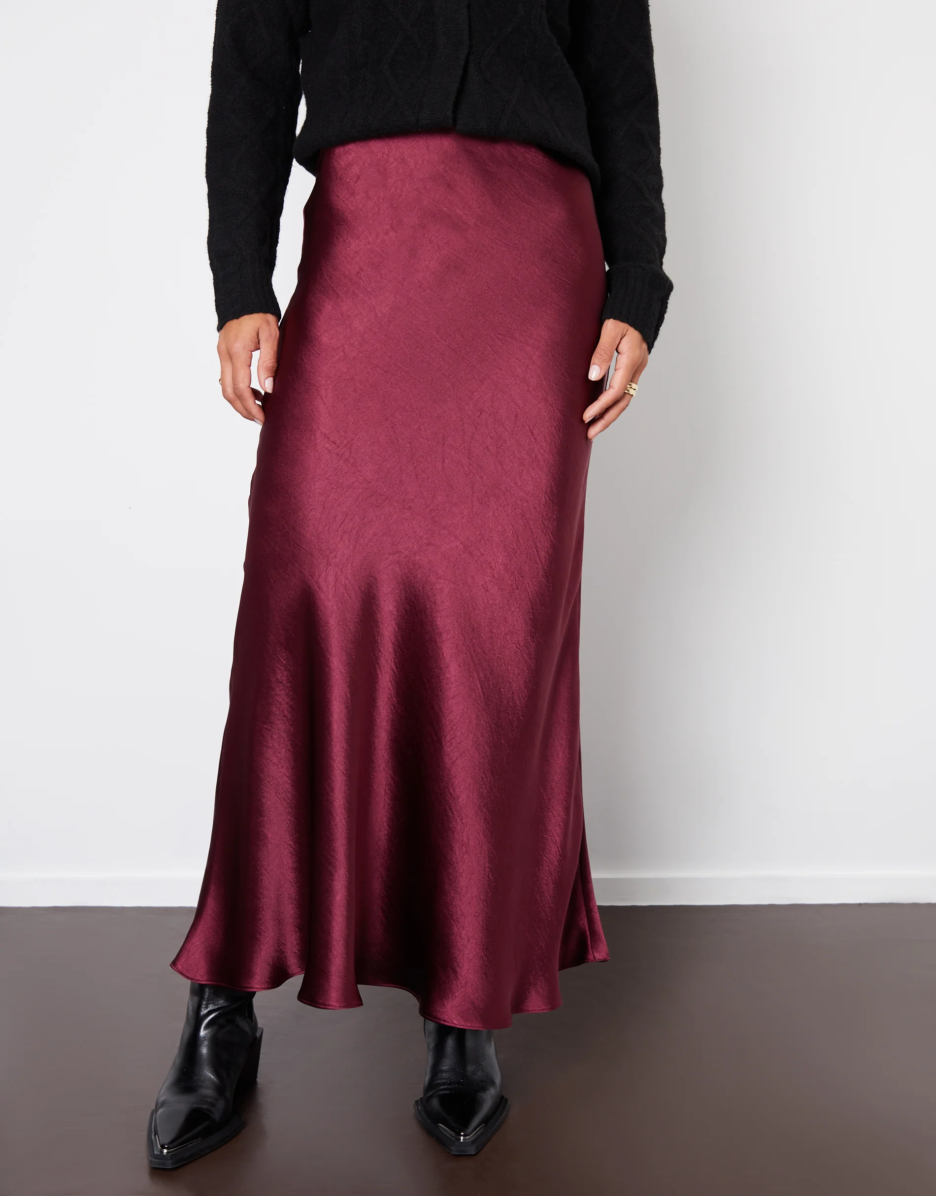 Maxi Satin Slip Skirt in Burgundy - Image 2