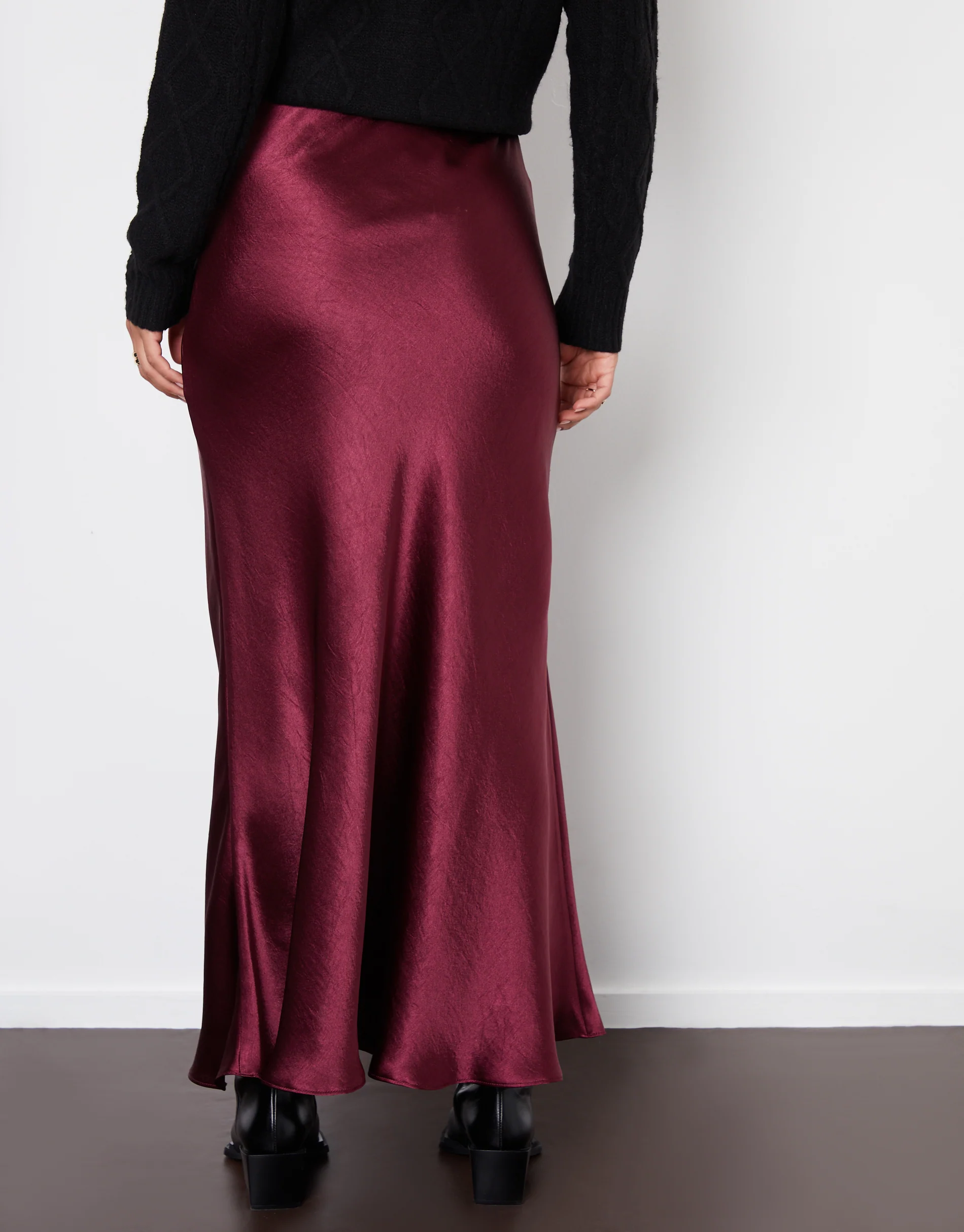 Maxi Satin Slip Skirt in Burgundy - Image 3