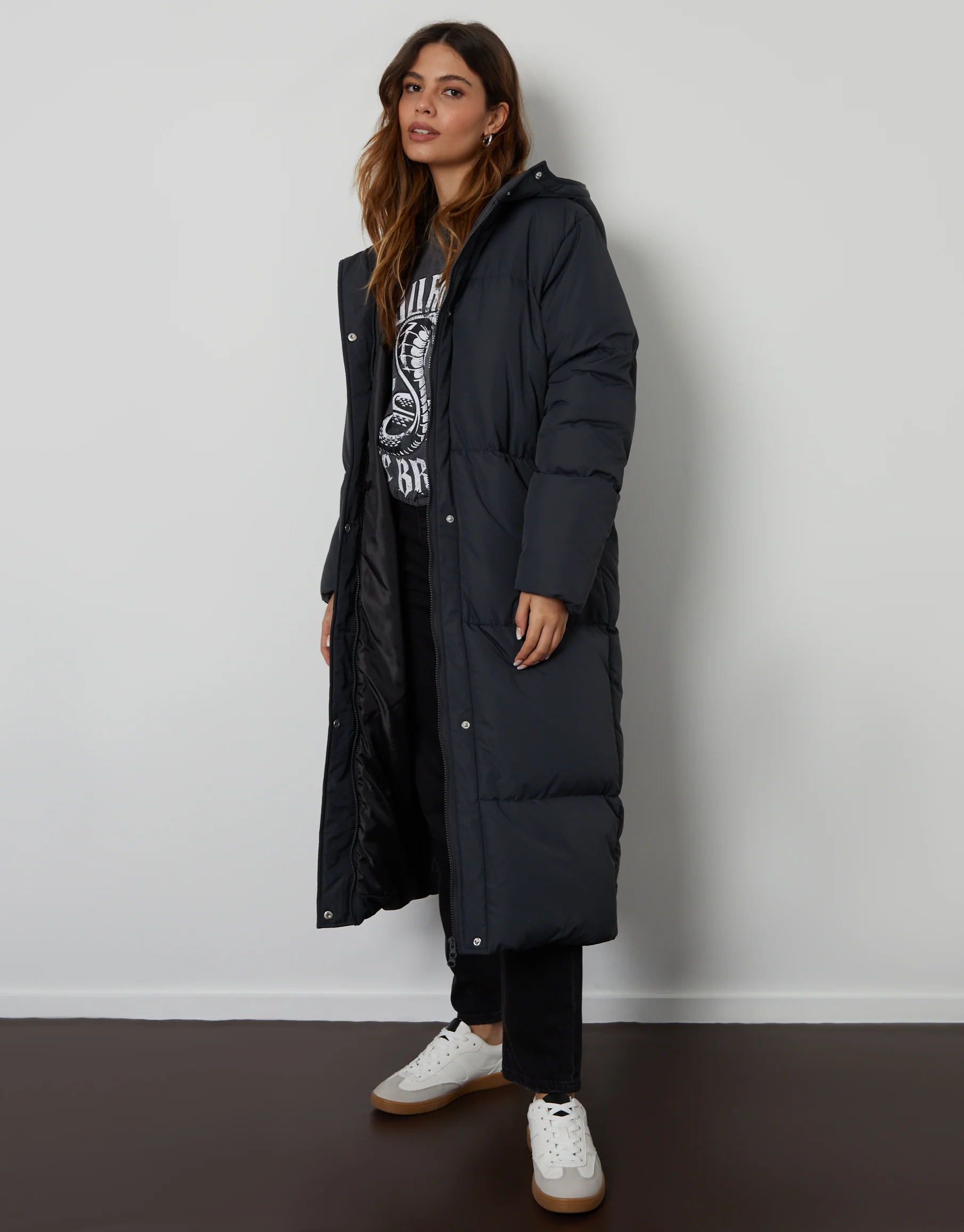 Maxi Puffer Jacket in Charcoal Grey