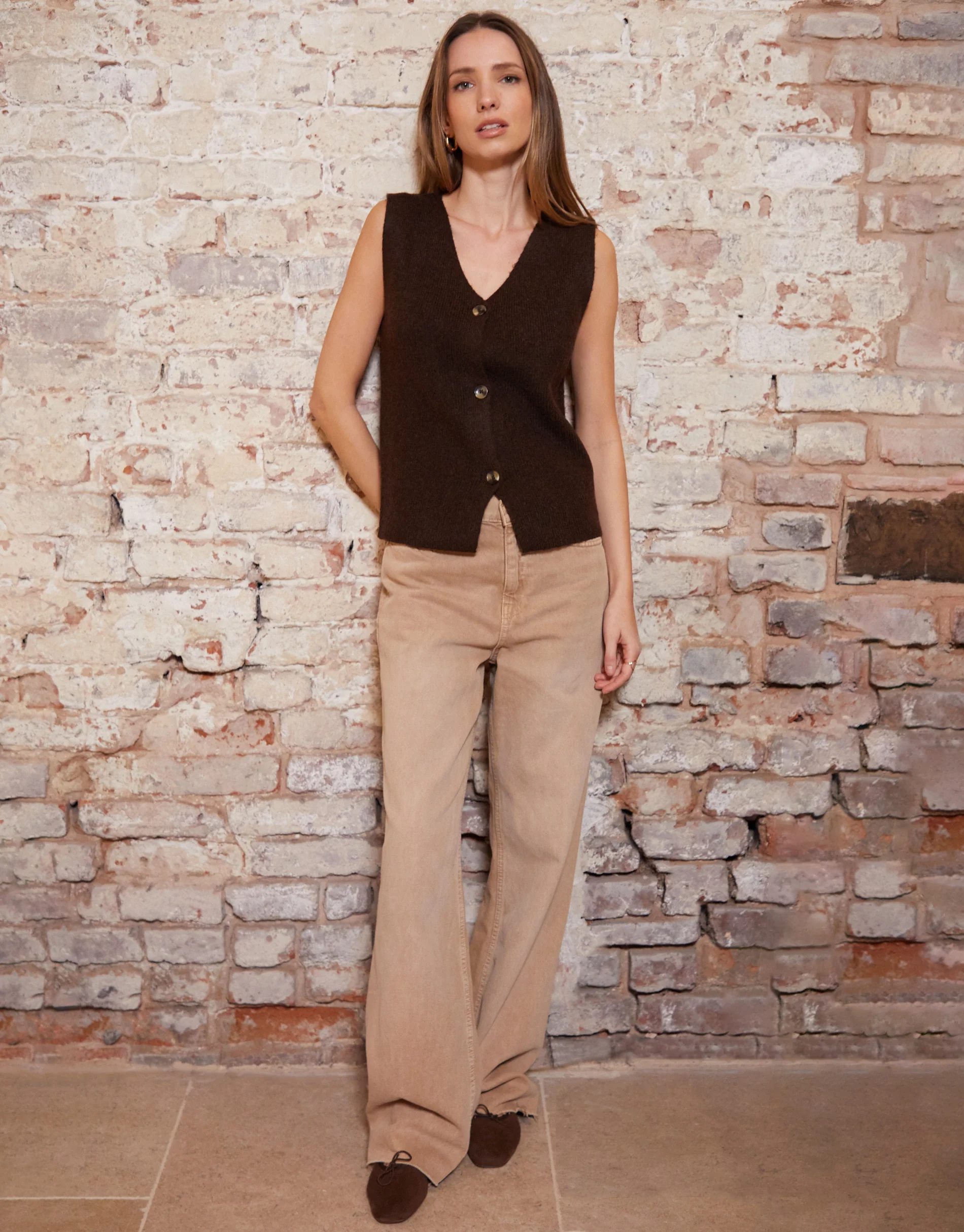 Knitted Waistcoat in Chocolate Brown - Image 4
