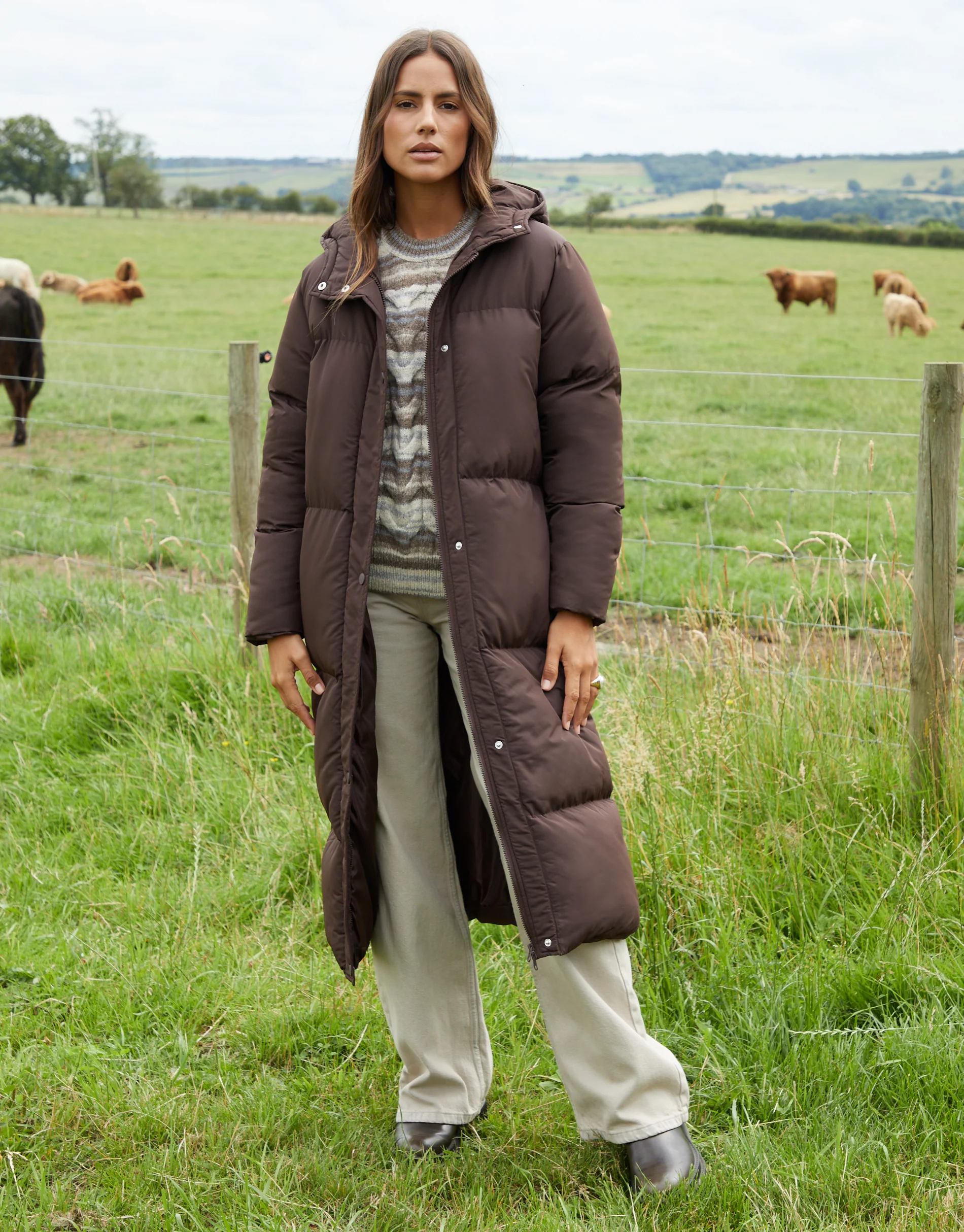 Maxi Puffer Jacket in Chocolate Brown