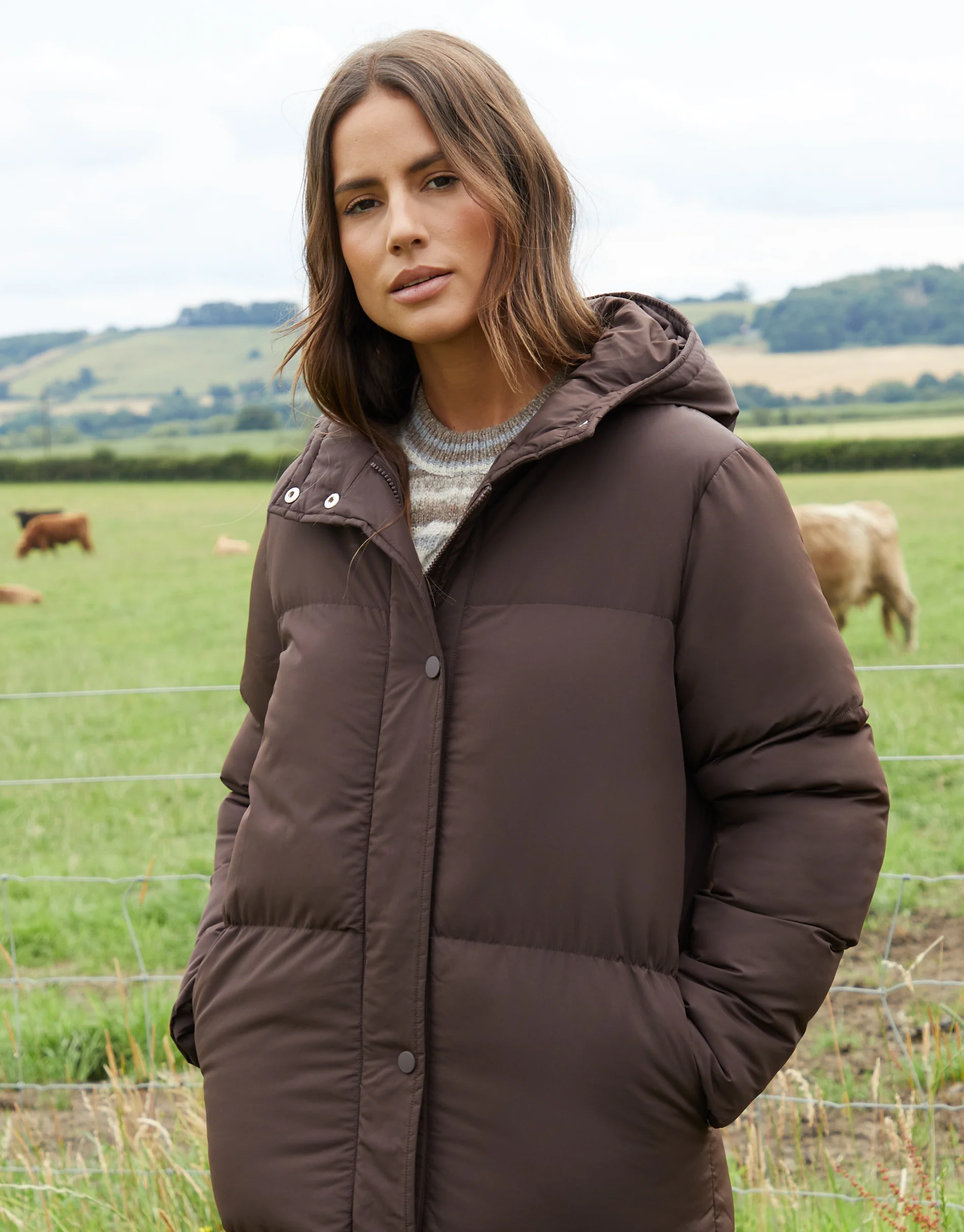 Maxi Puffer Jacket in Chocolate Brown - Image 4