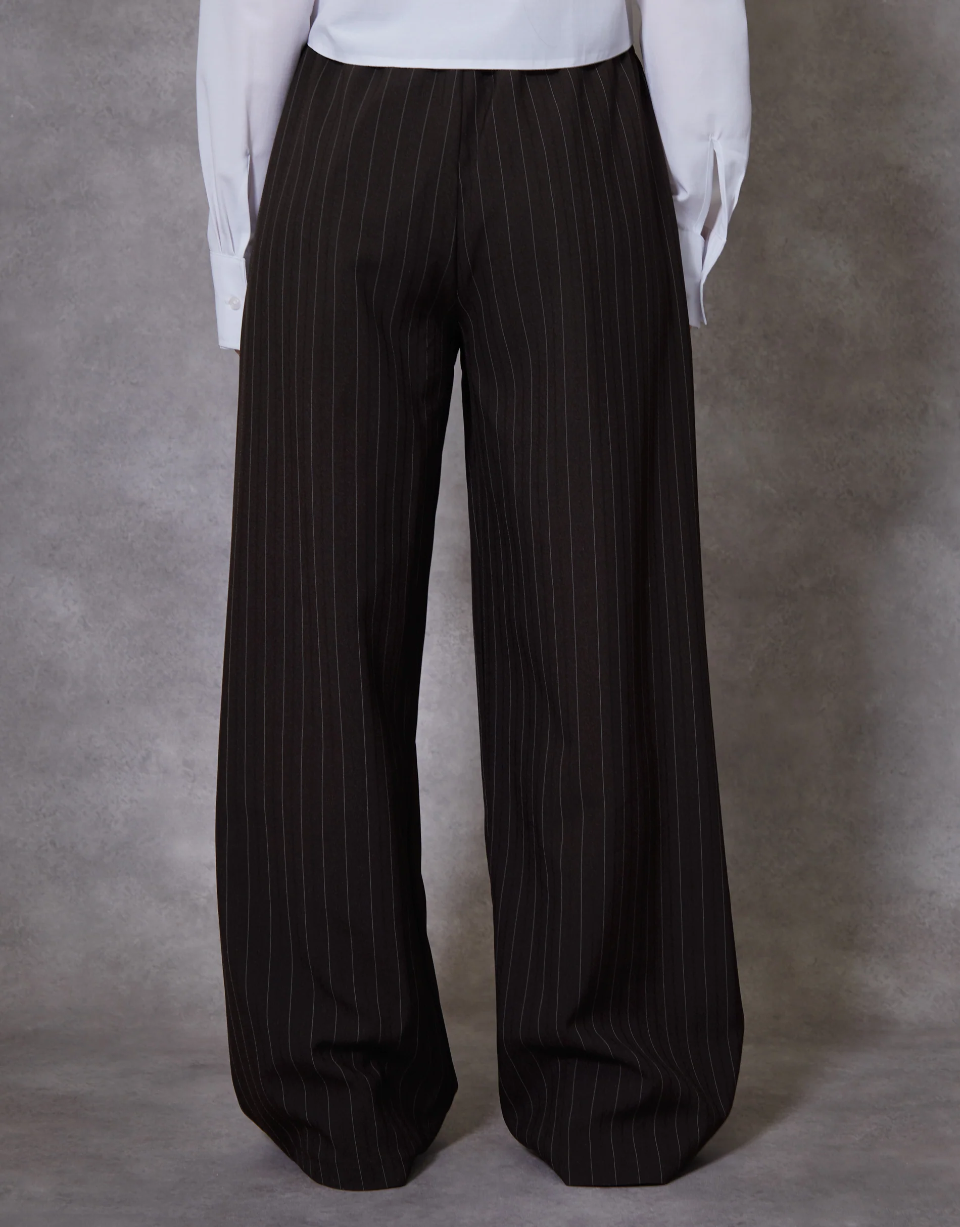 Wide Leg Pinstripe Boxer Waist Trouser in Chocolate Brown Stripe - Image 2