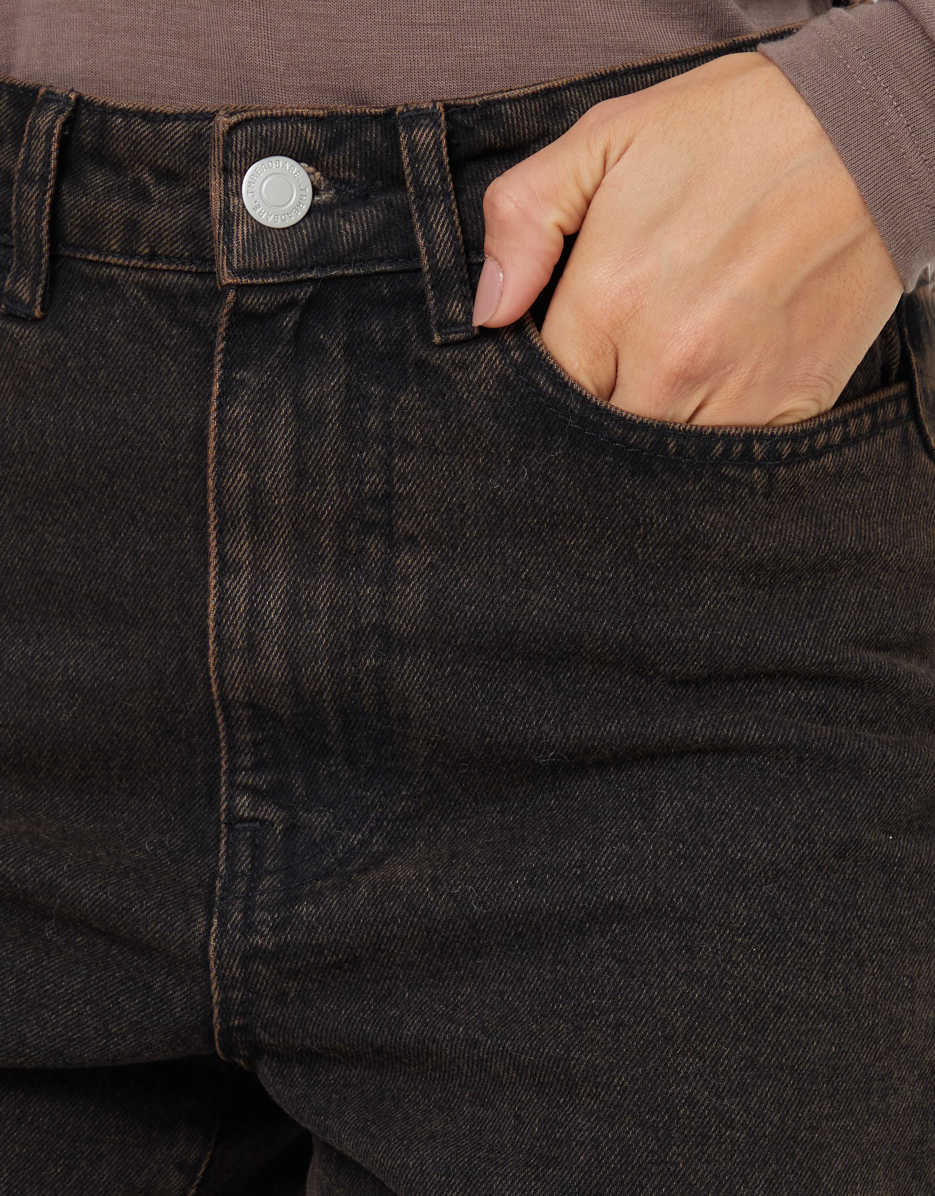 Wide Leg Denim Jeans in Chocolate Brown - Image 5