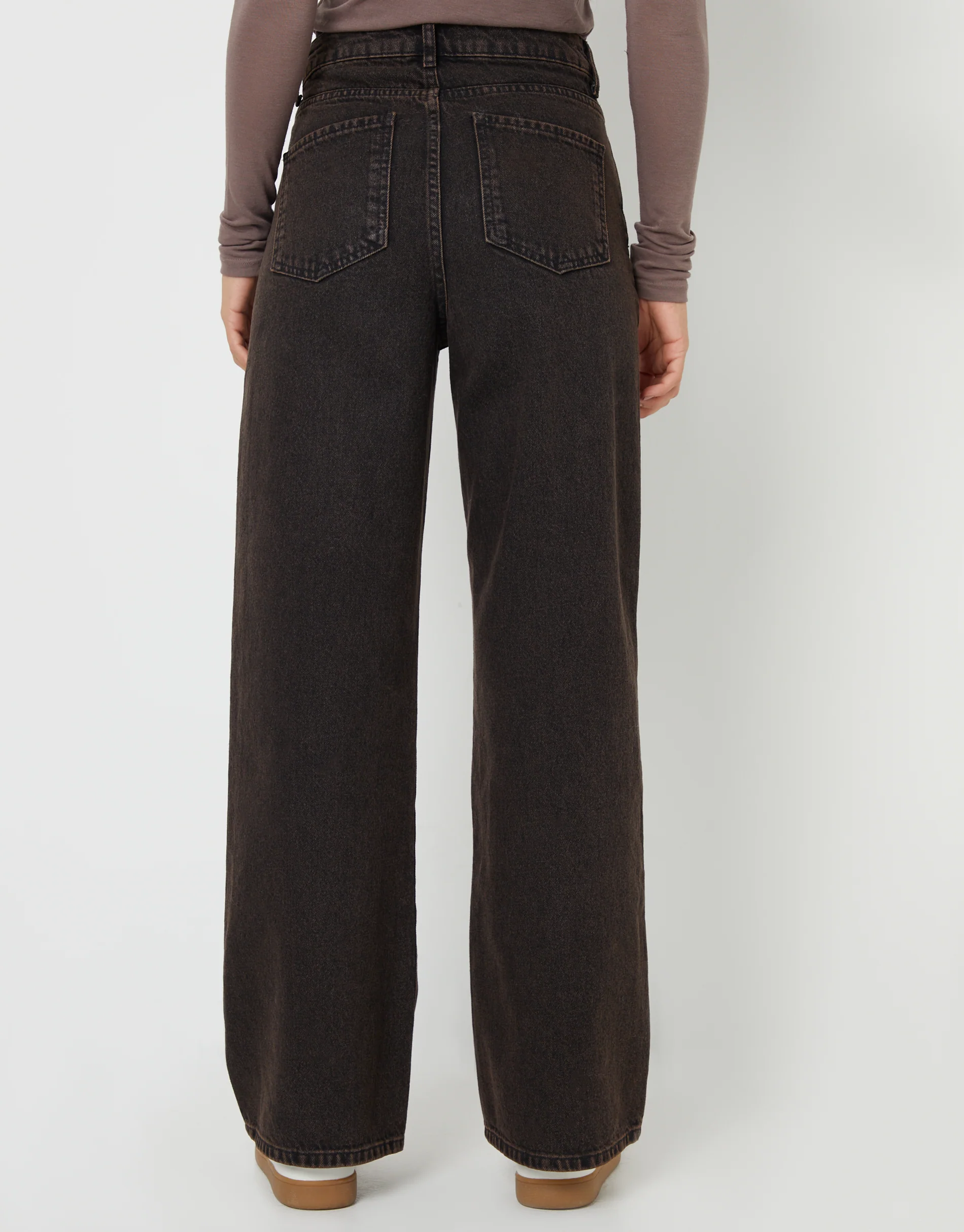 Wide Leg Denim Jeans in Chocolate Brown - Image 6