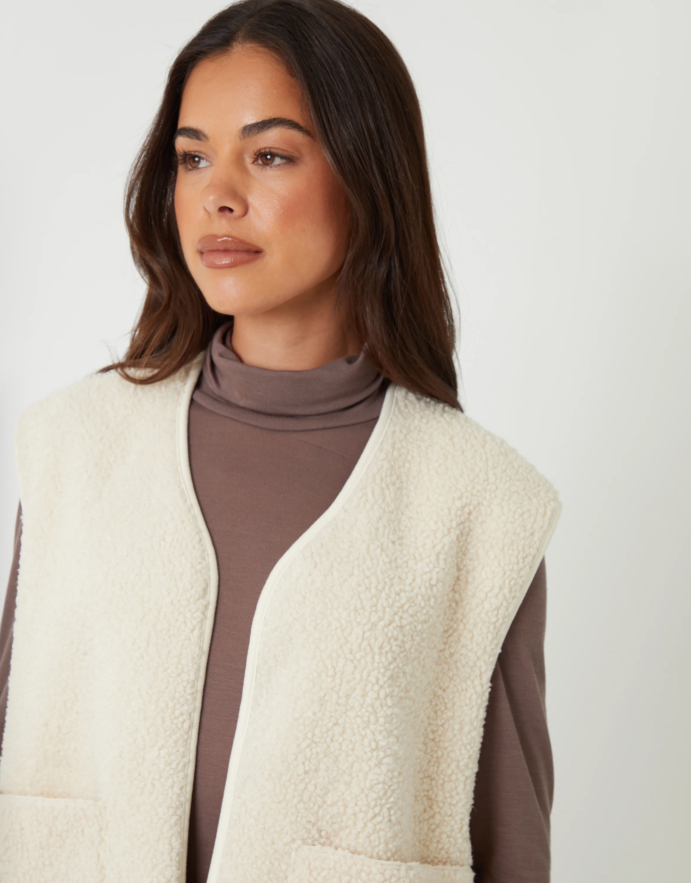 Reversible Fleece Borg Gilet in Cream