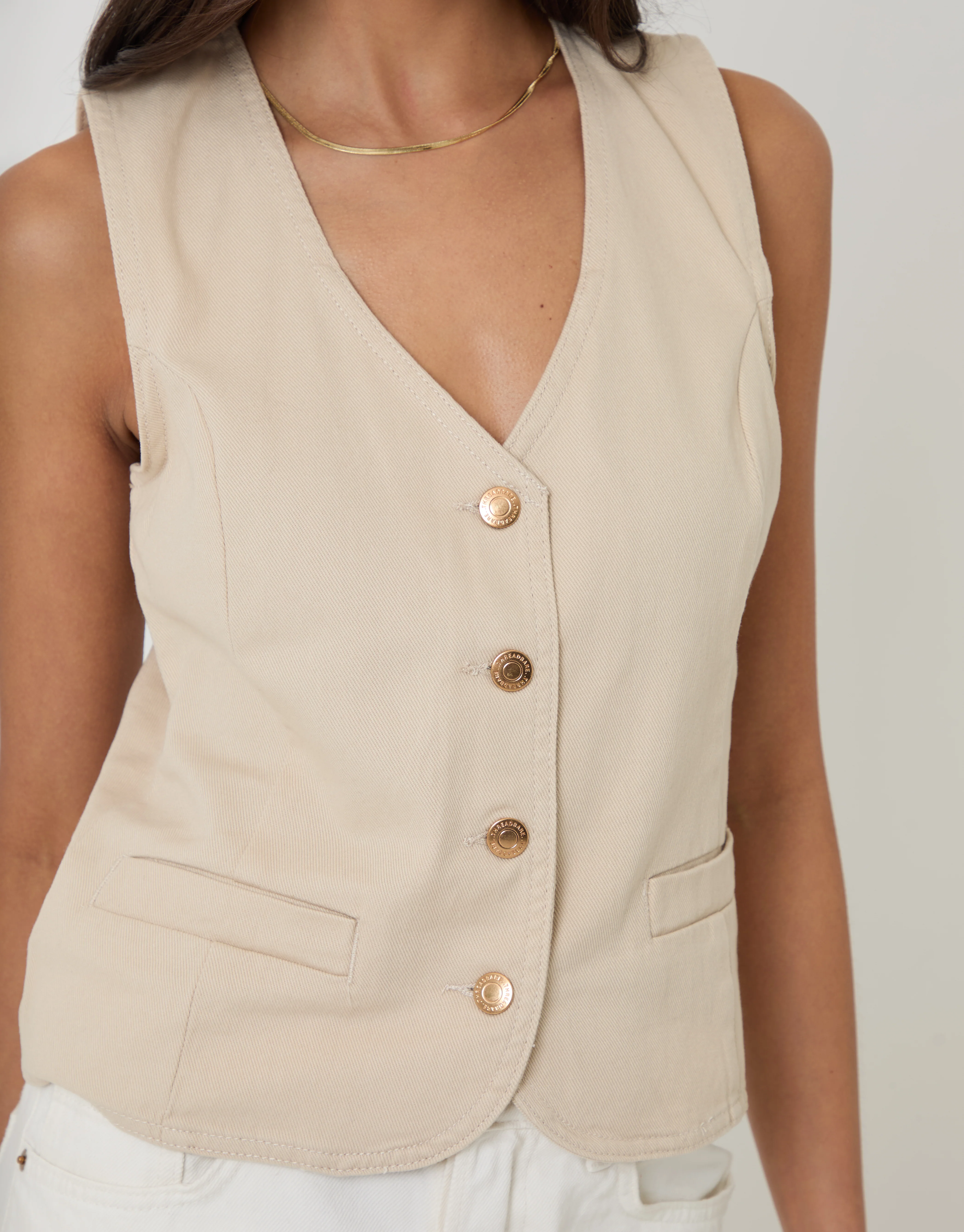 Fitted Denim Waistcoat in Ecru - Image 4