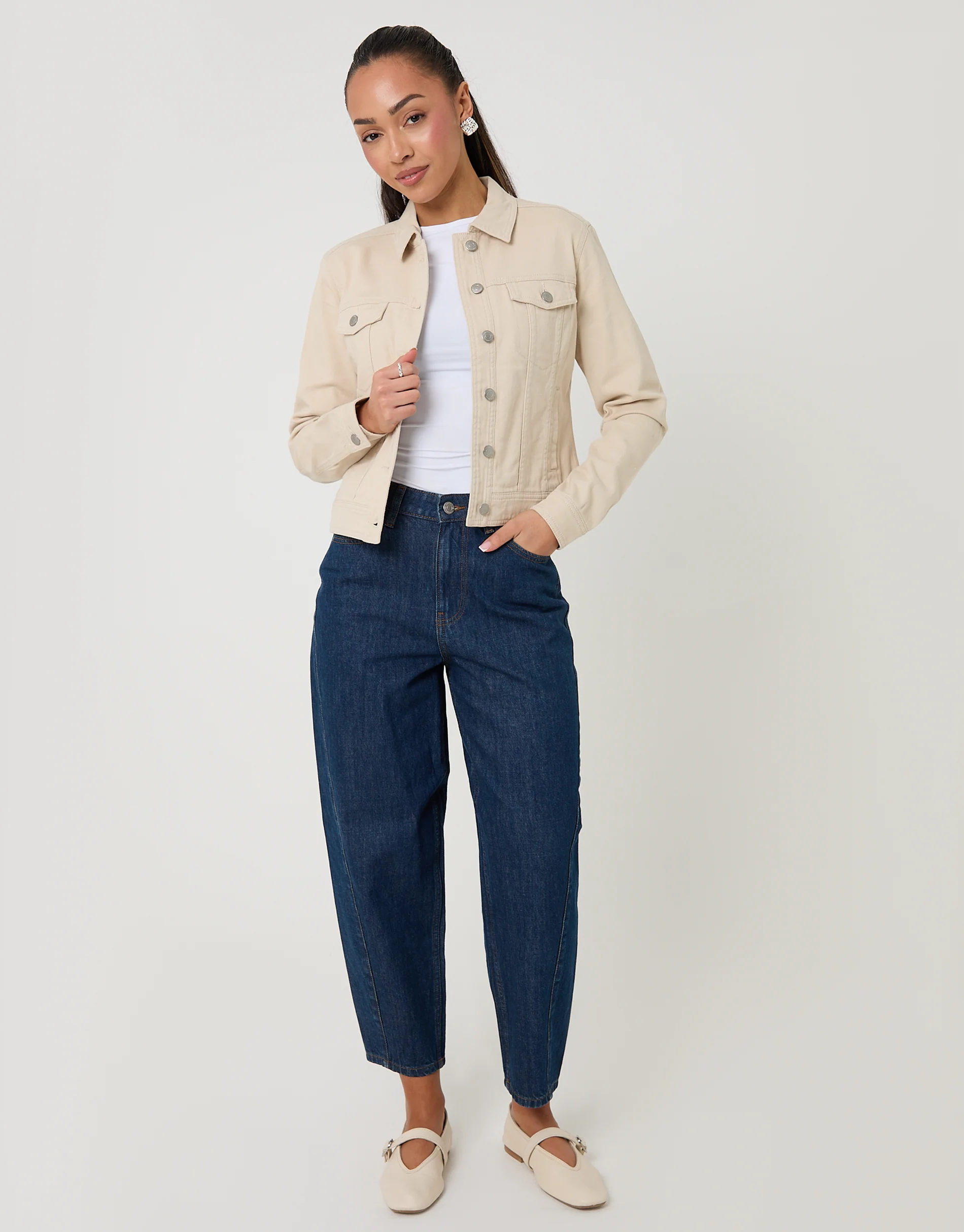 Stretch Denim Jacket in Ecru - Image 3