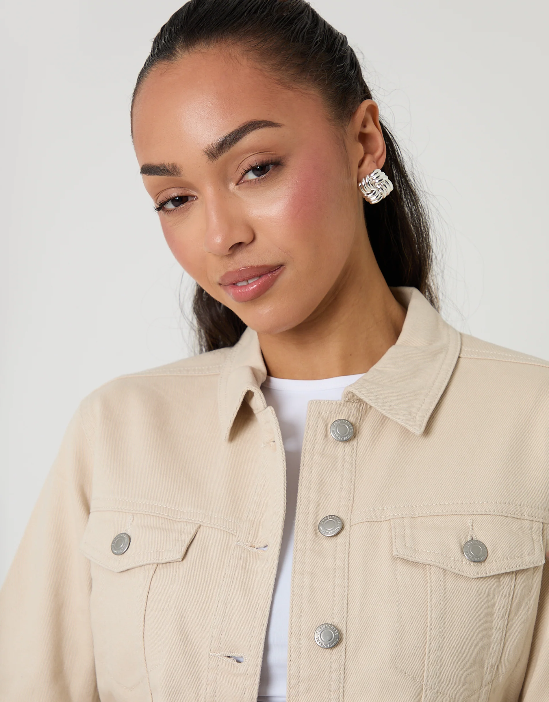 Stretch Denim Jacket in Ecru - Image 4