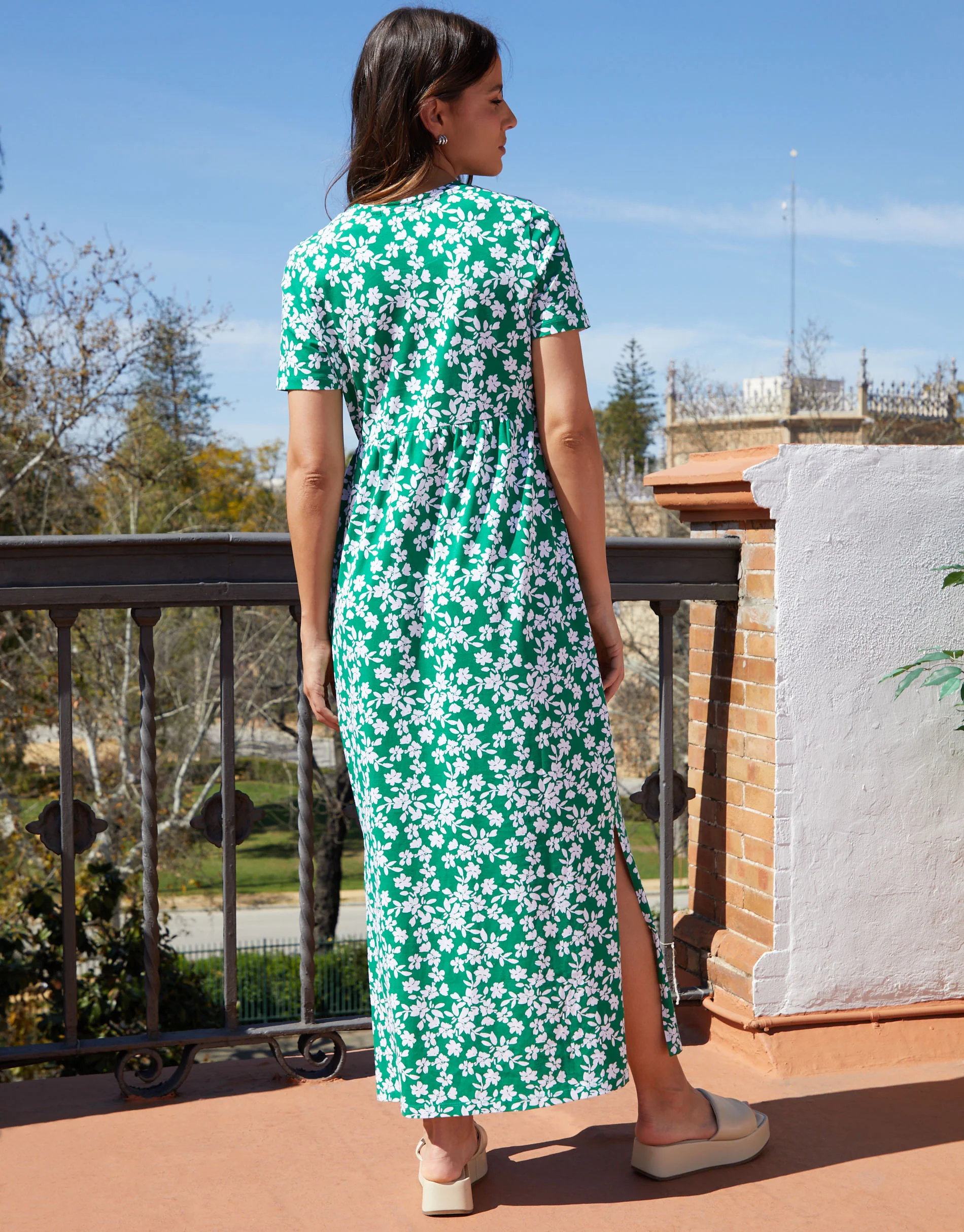 Floral Jersey Maxi Dress with Pockets in Green - Image 2