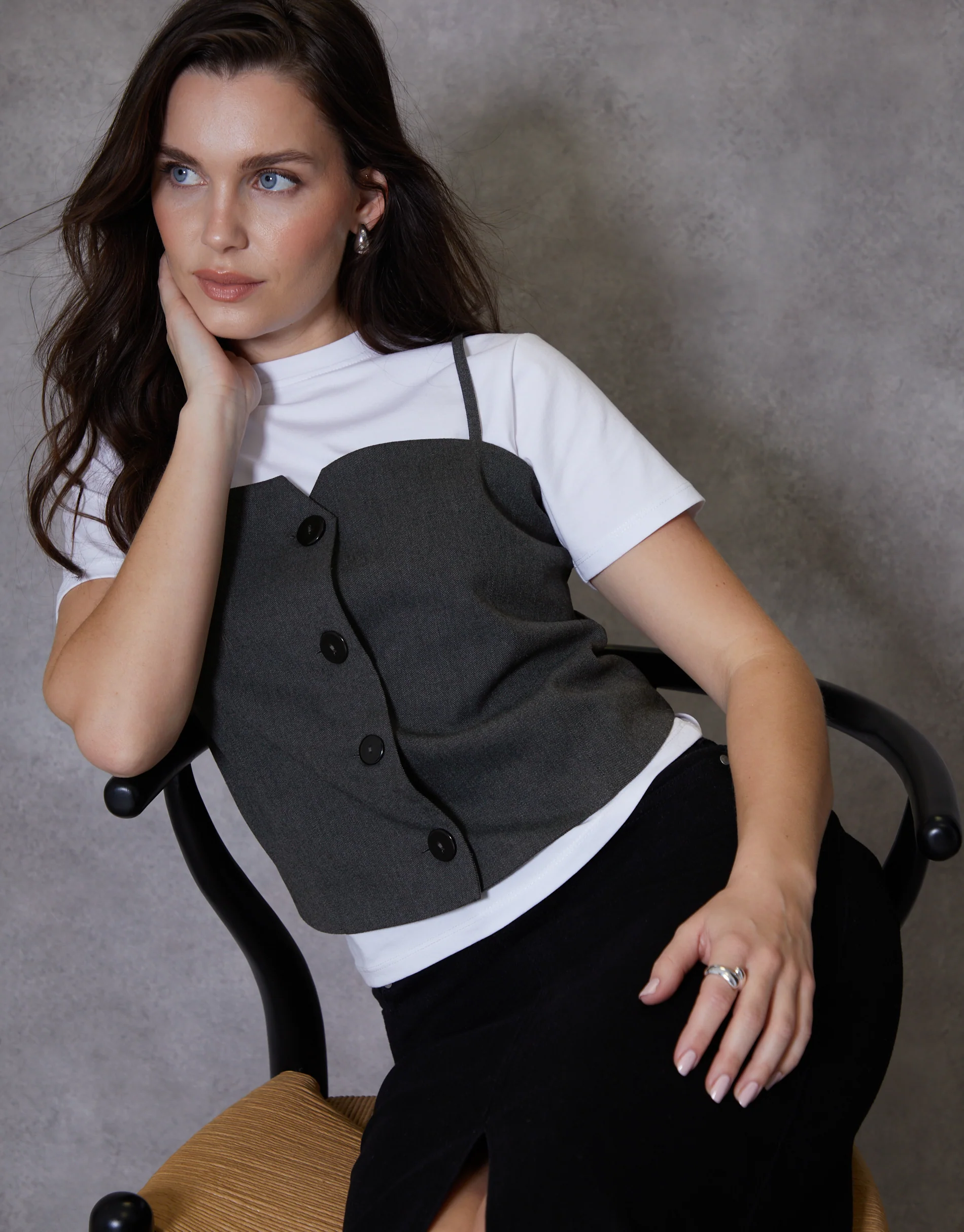 2-in-1 Cami Waistcoat & White T-Shirt Set in Grey - Image 4
