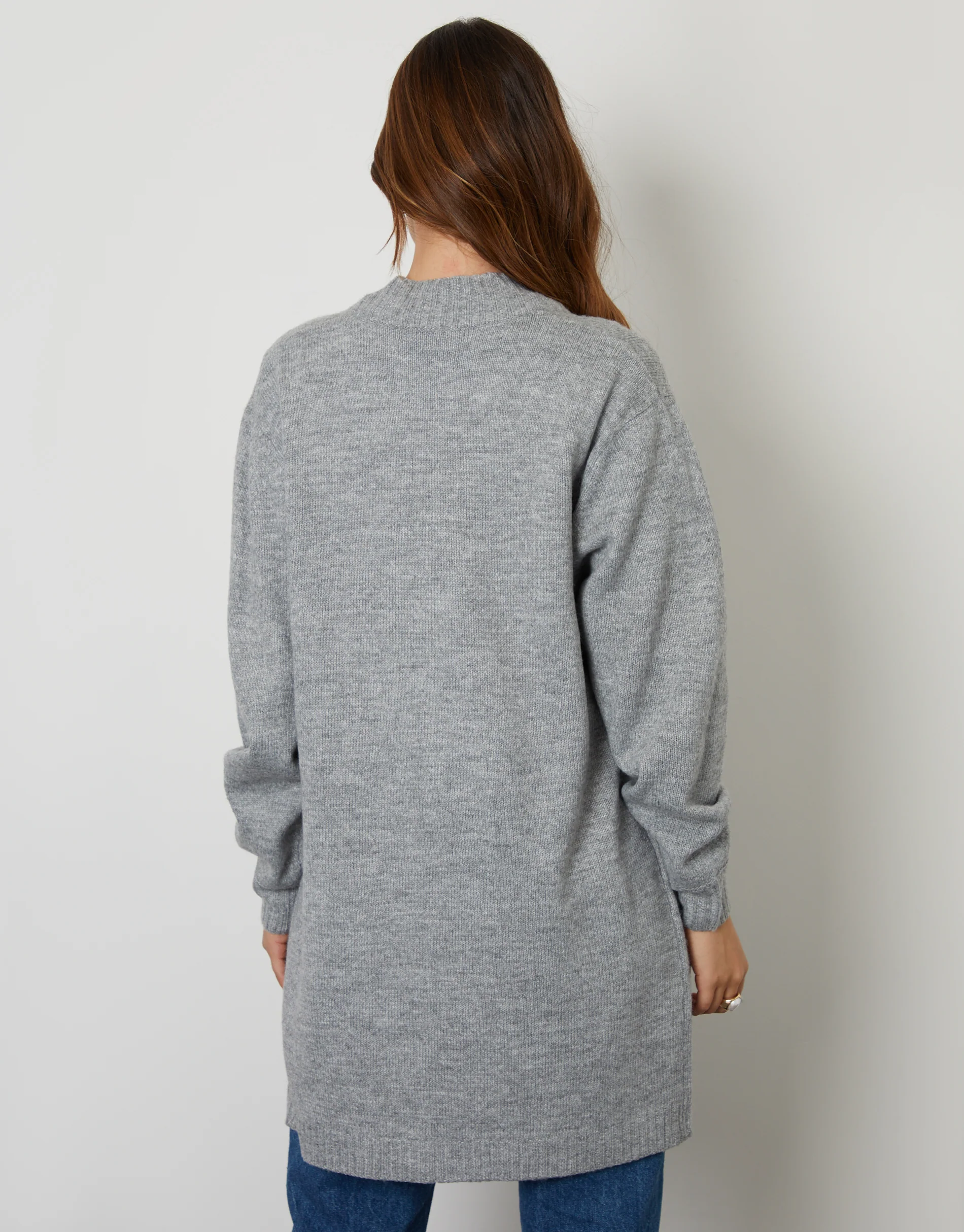 Longline Knitted Open Cardigan in Grey - Image 5