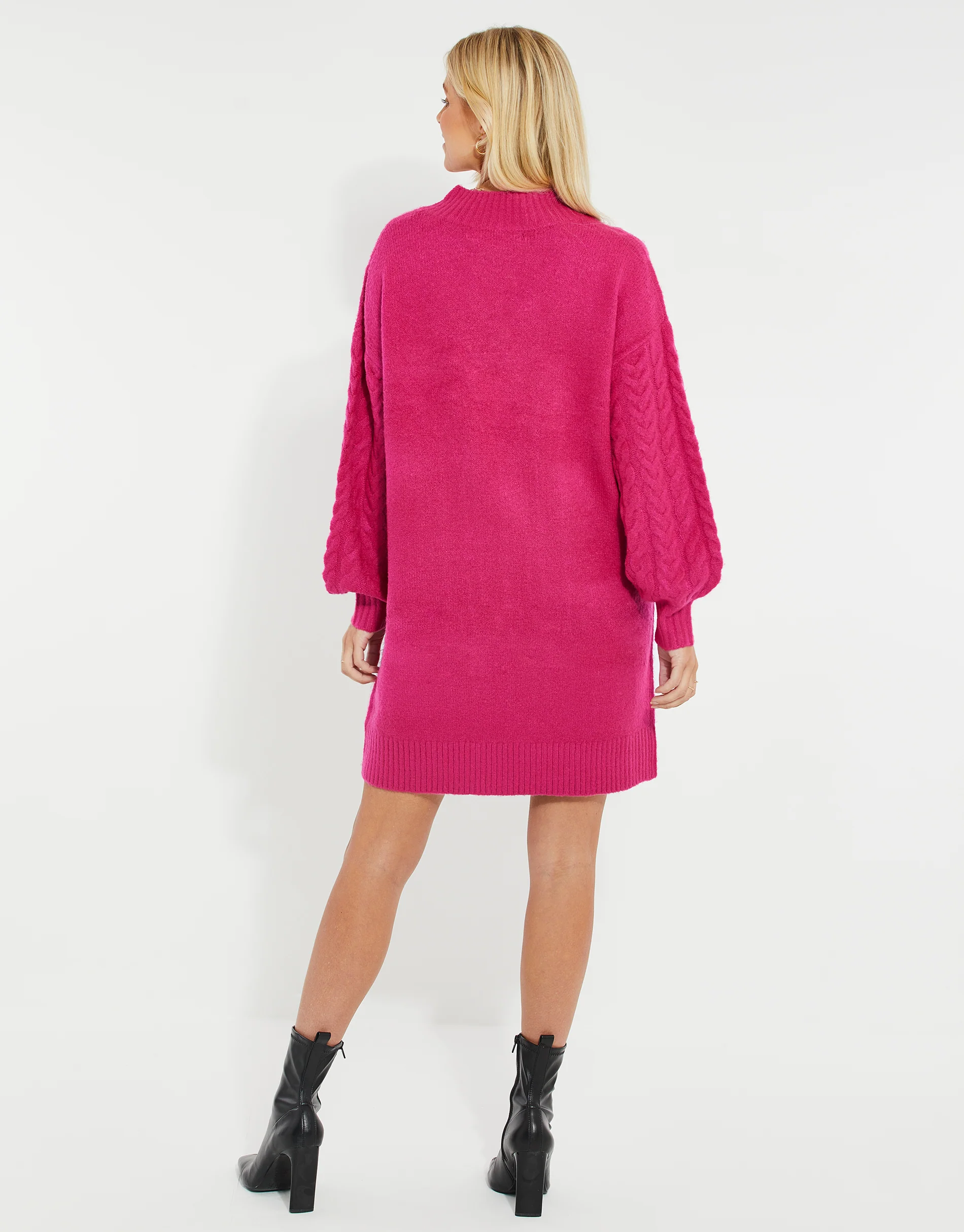 Cable Knit Jumper Dress in Pink - Image 4