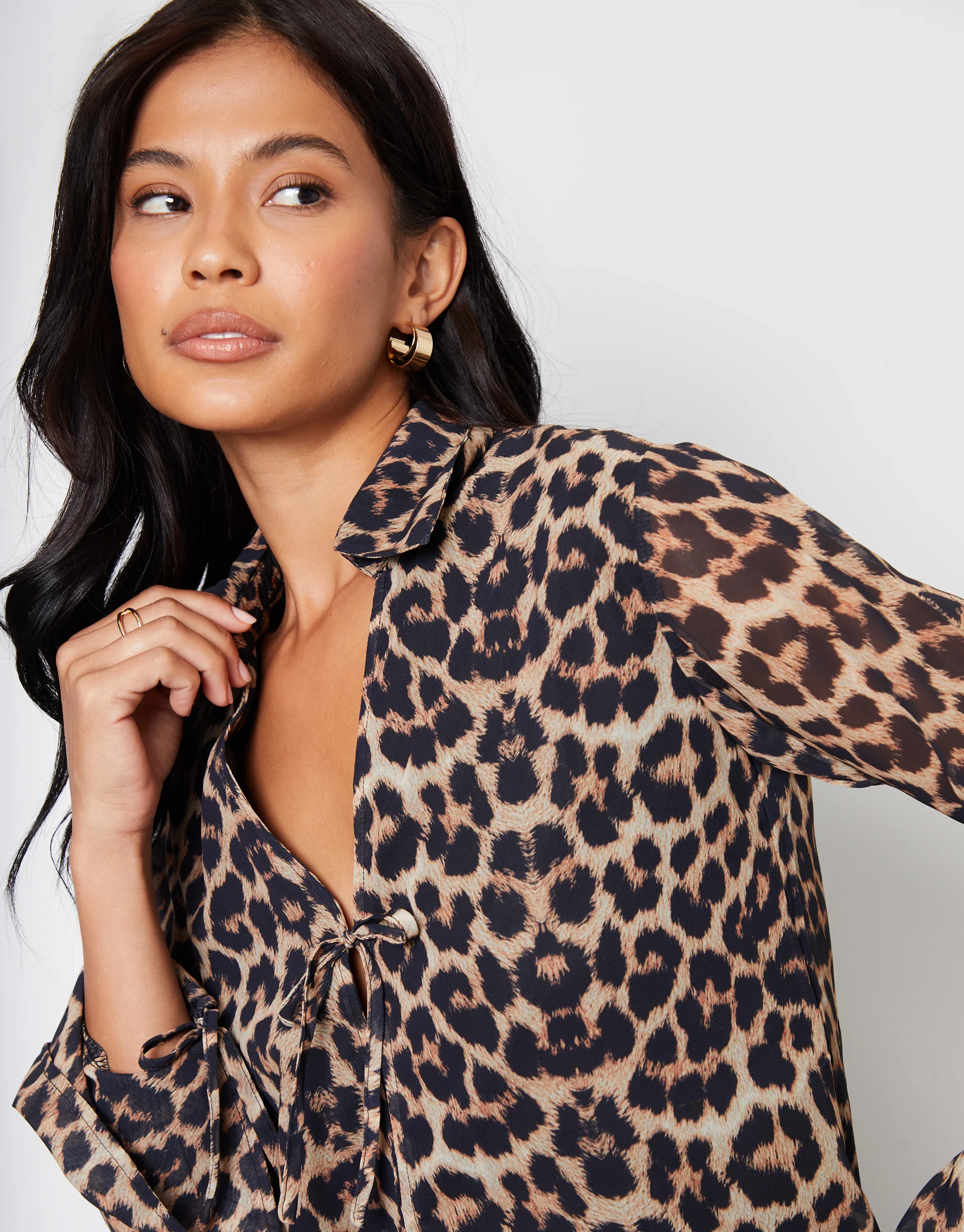 Chiffon Tie Front Blouse in Leopard Print - Image 4