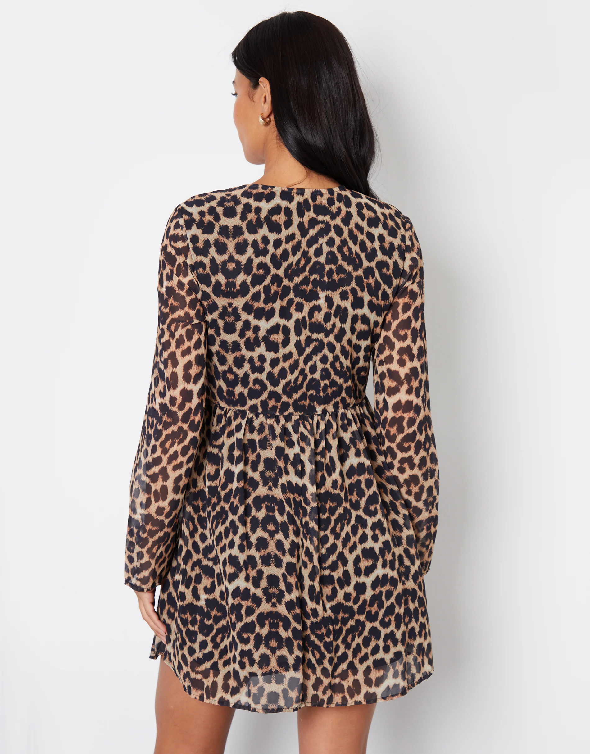 Flared Chiffon Mini Dress in Leopard Print - Image 2