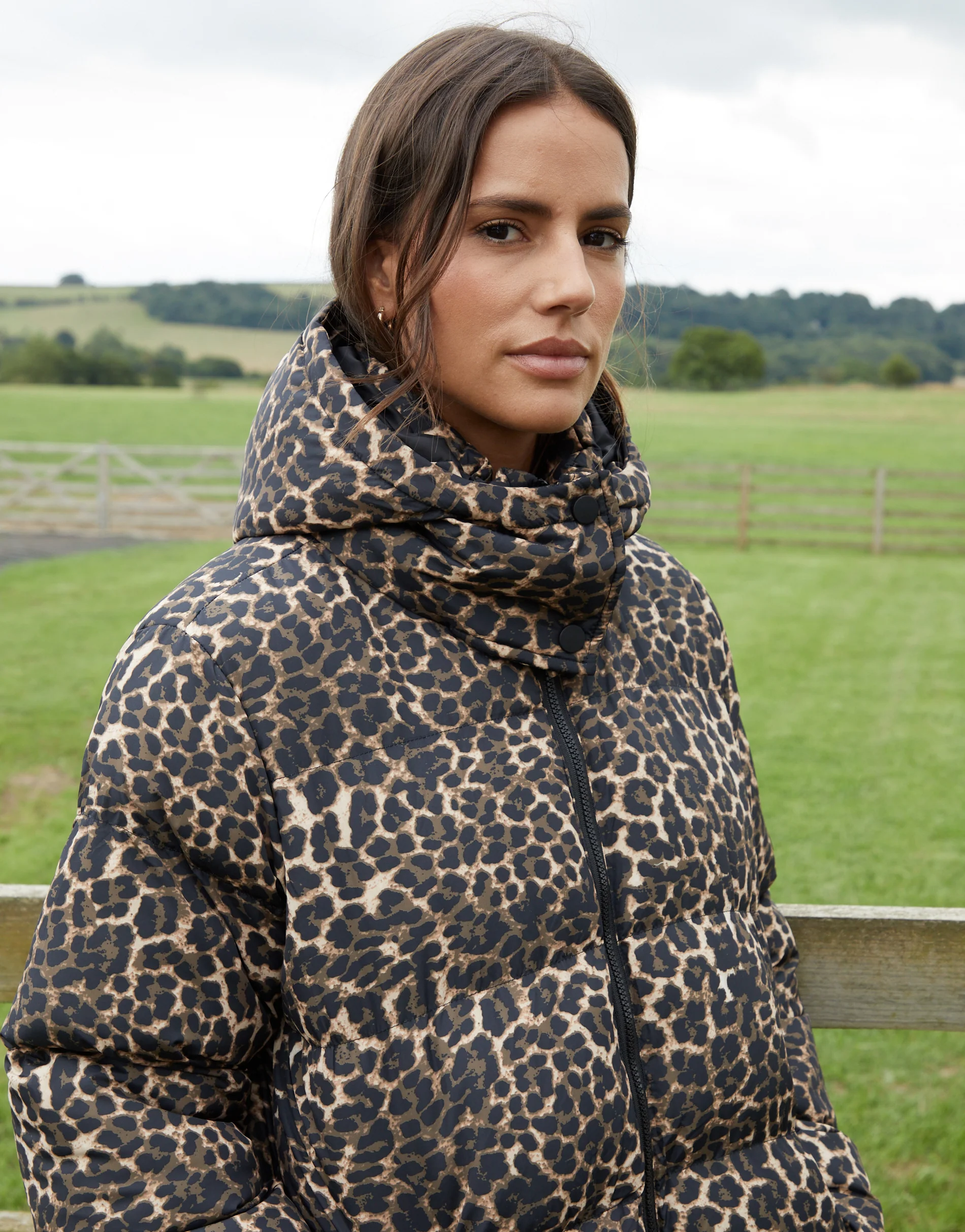 Leopard Mid Length Hooded Puffer Coat in Leopard Print - Image 4