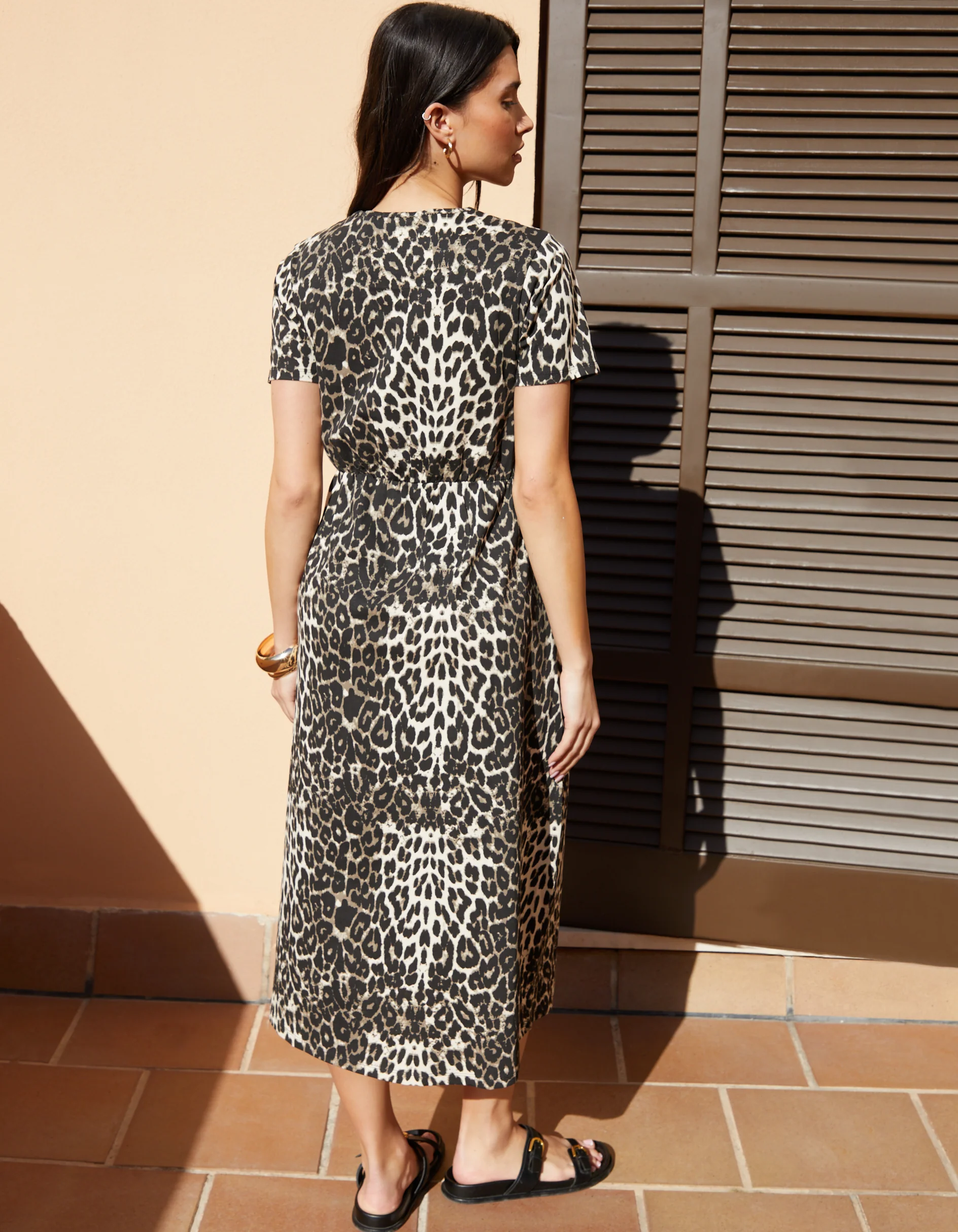 Jersey Midi Smock Dress with Pockets in Leopard Print - Image 6