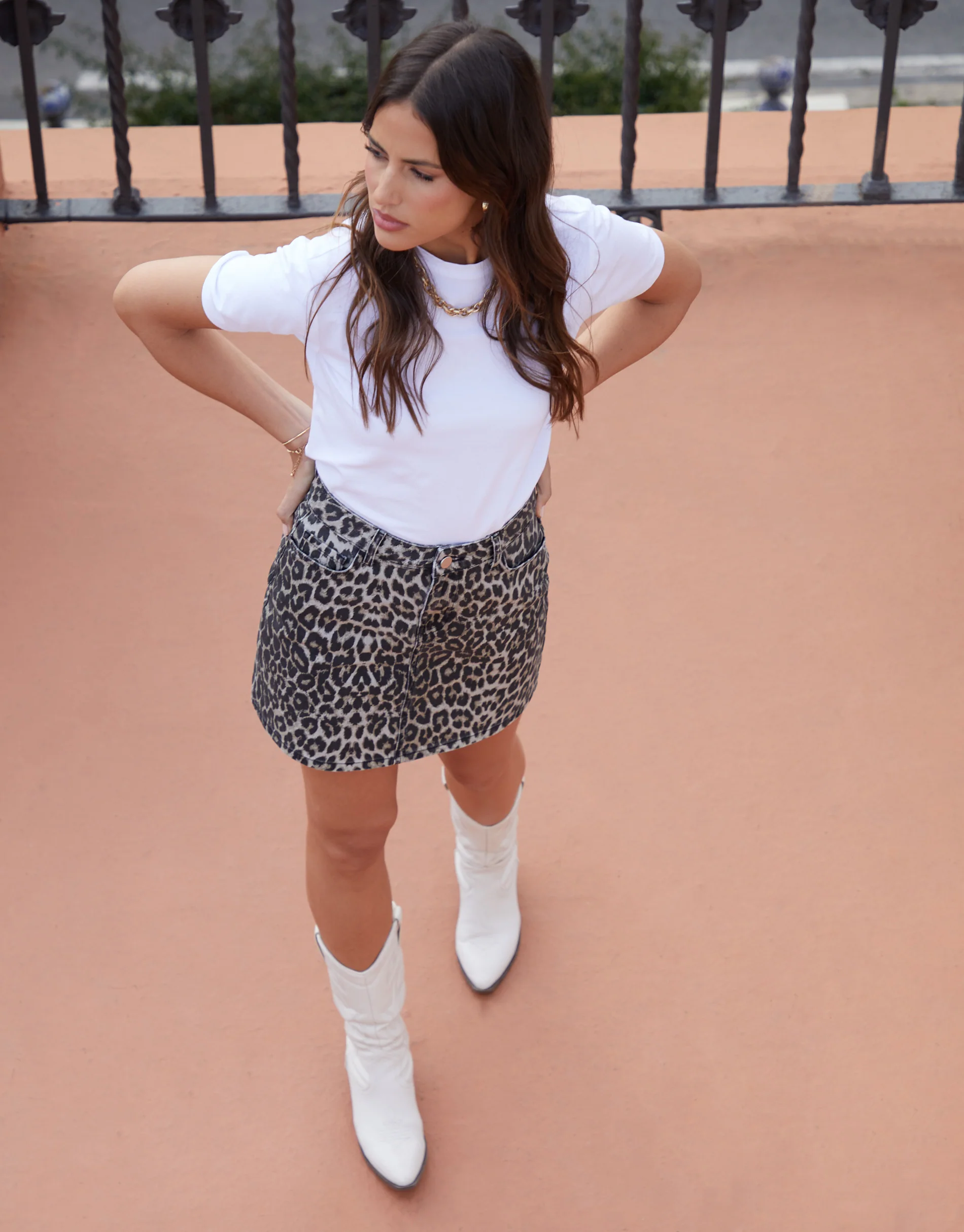 Denim Mini Skirt in Leopard Print - Image 4