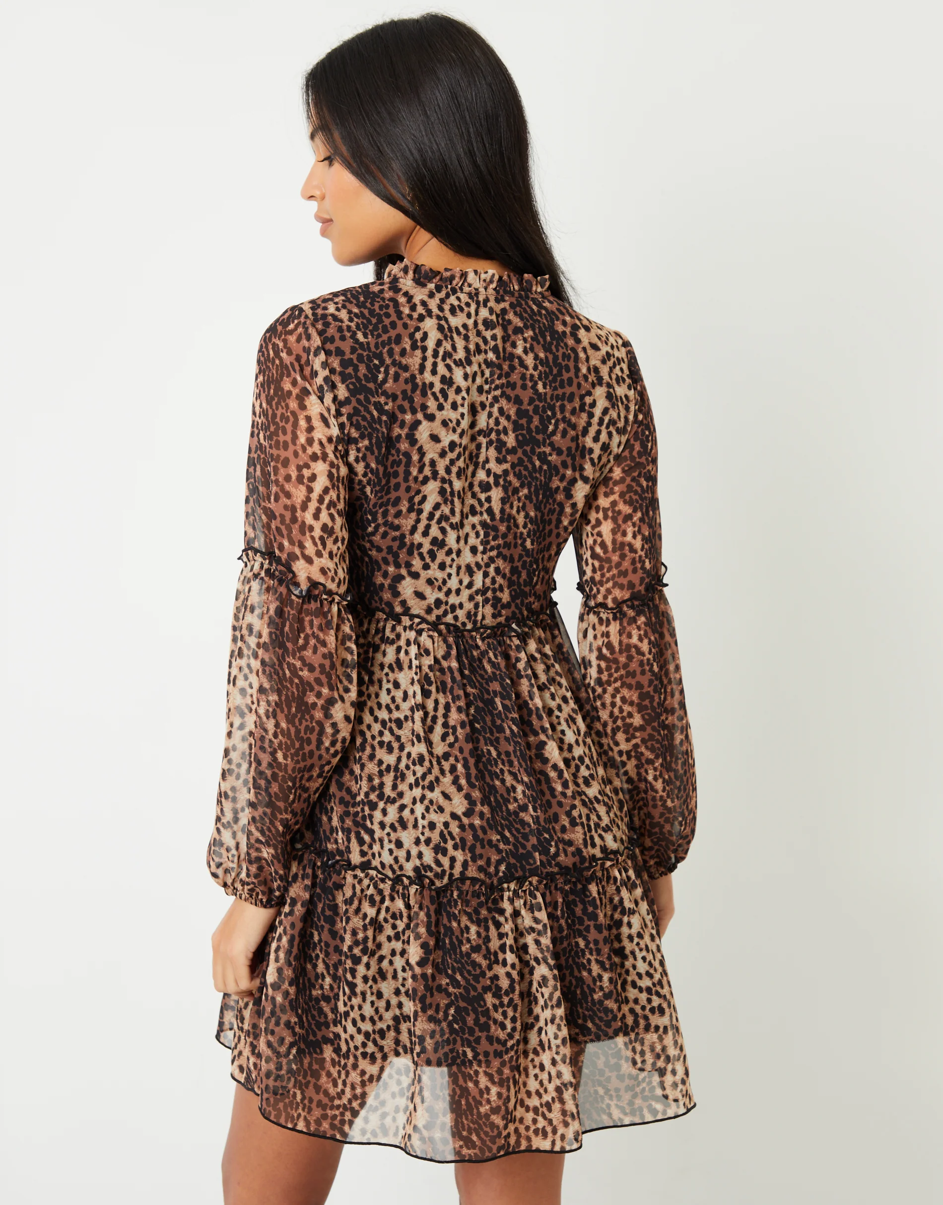 Tiered Chiffon Mini Dress in Leopard Print - Image 4