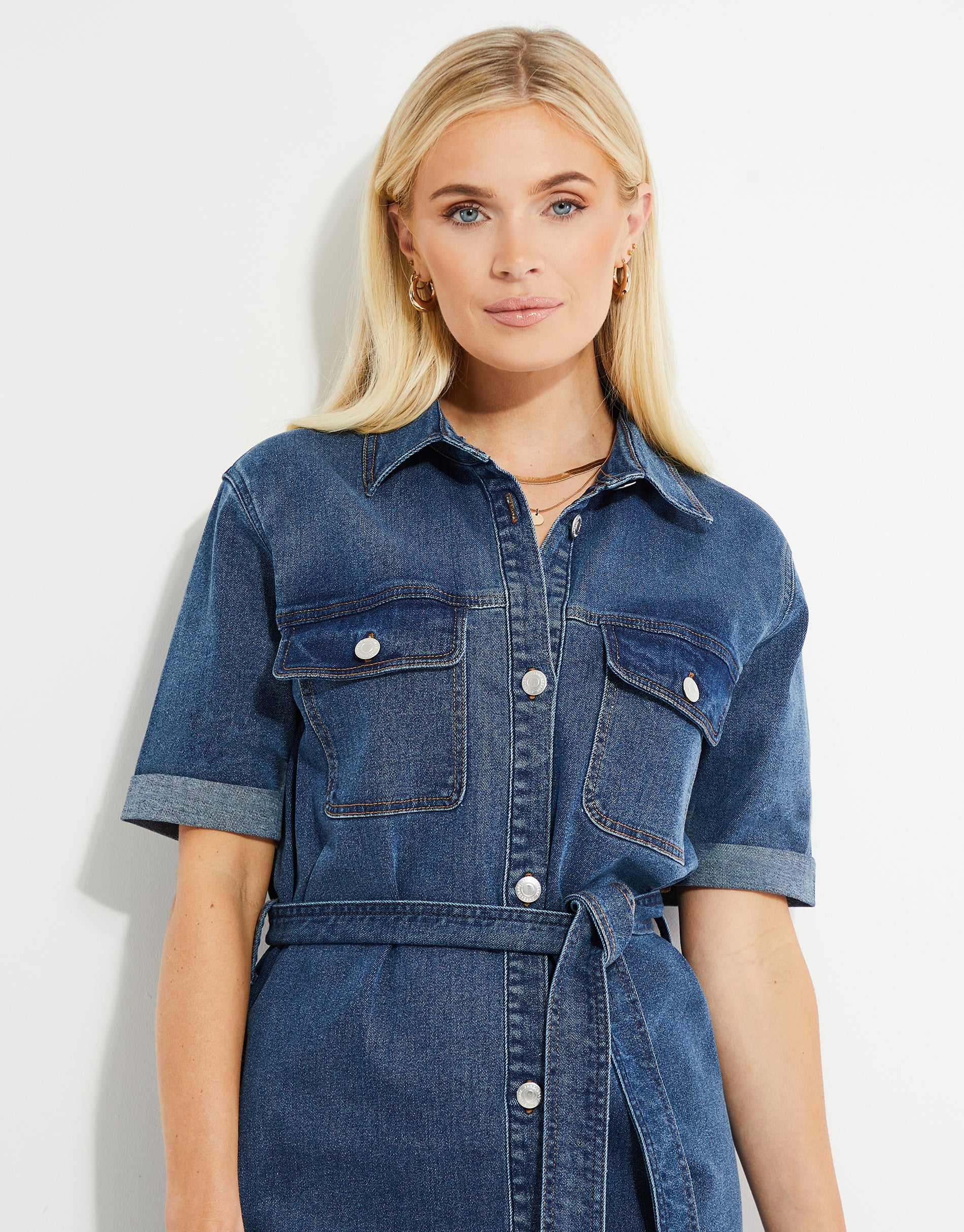 Midi Denim Shirt Dress in Mid Blue Wash - Image 4