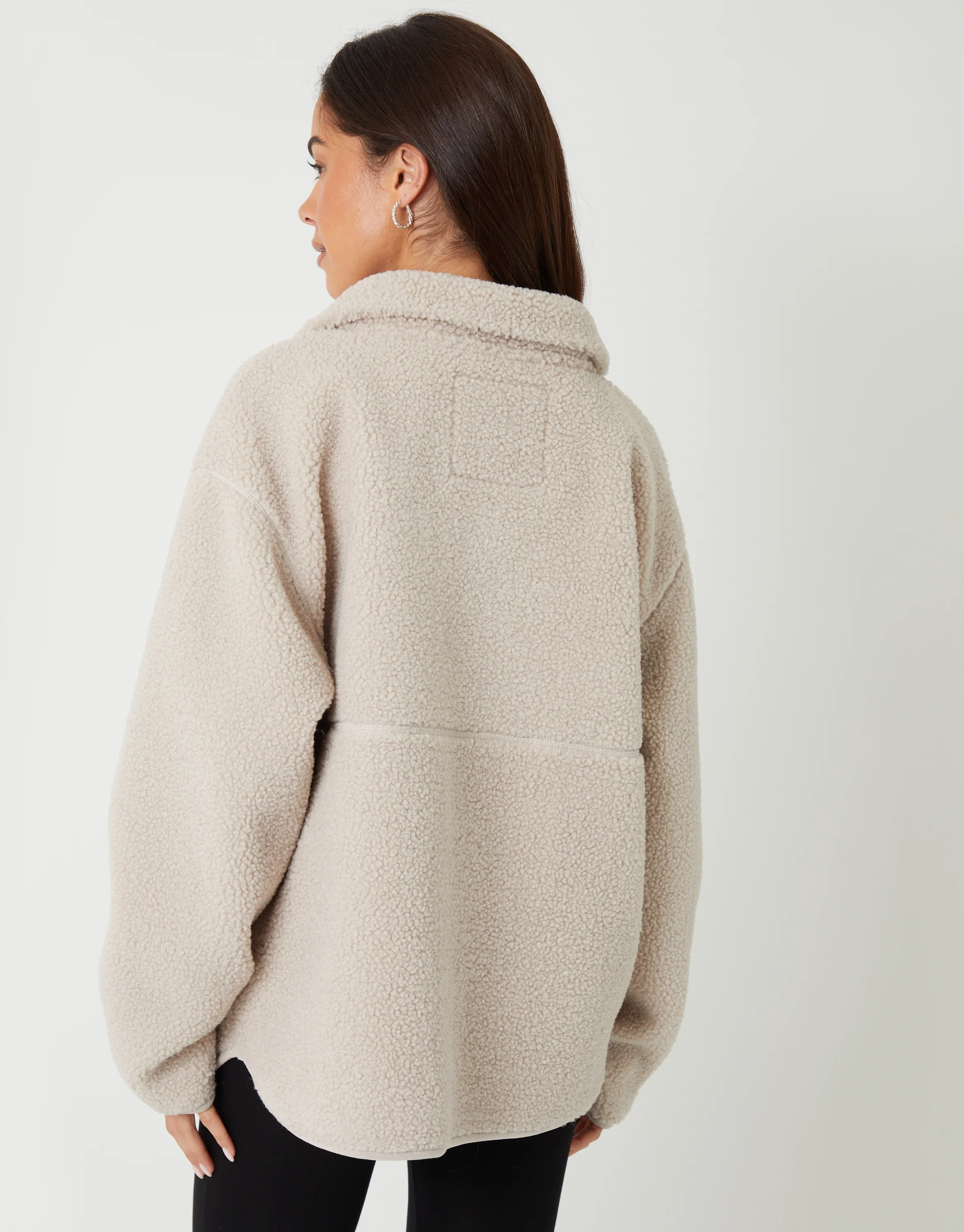 Half Zip Borg Fleece in Mushroom - Image 2