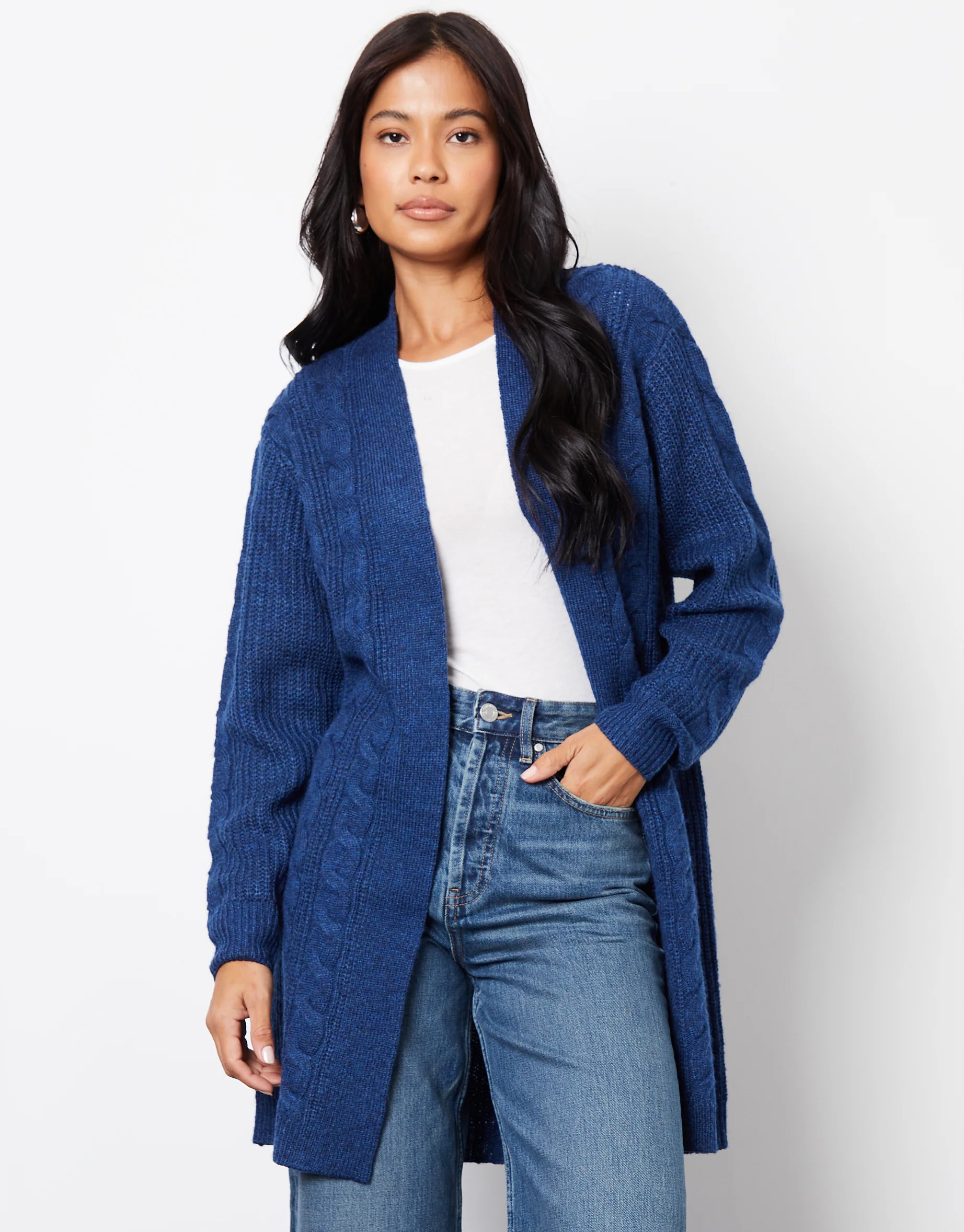Cable Knit Cardigan in Navy