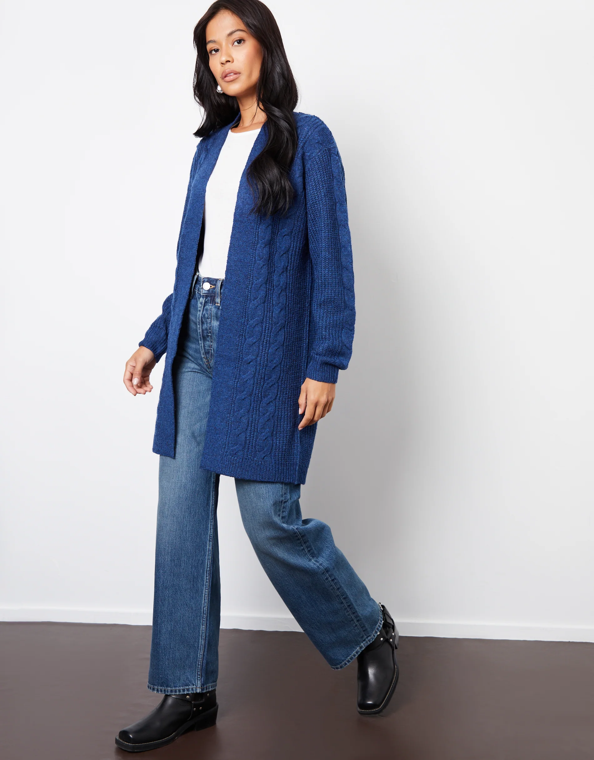 Cable Knit Cardigan in Navy - Image 3