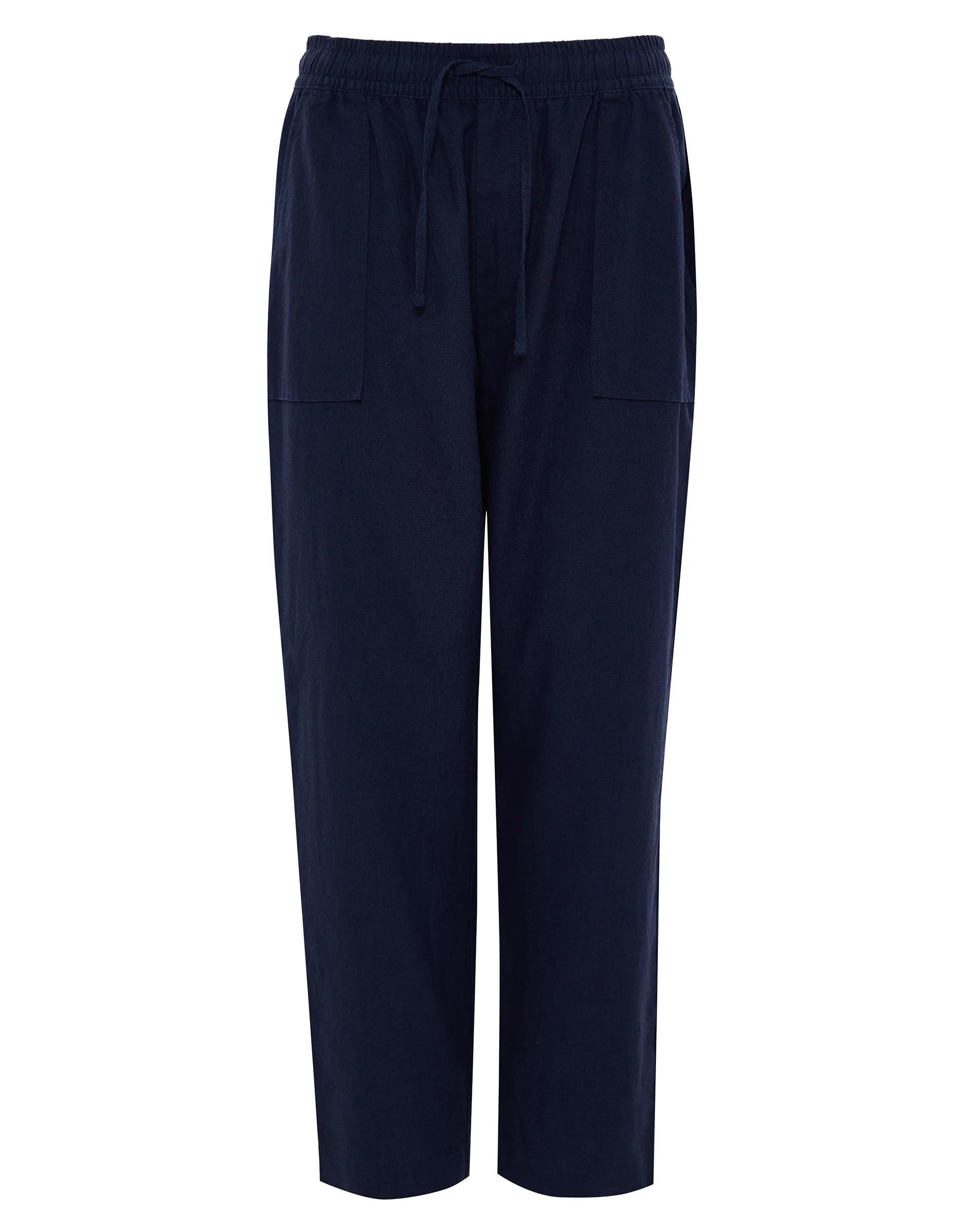 Linen Blend Drawstring Trousers in Navy - Image 5
