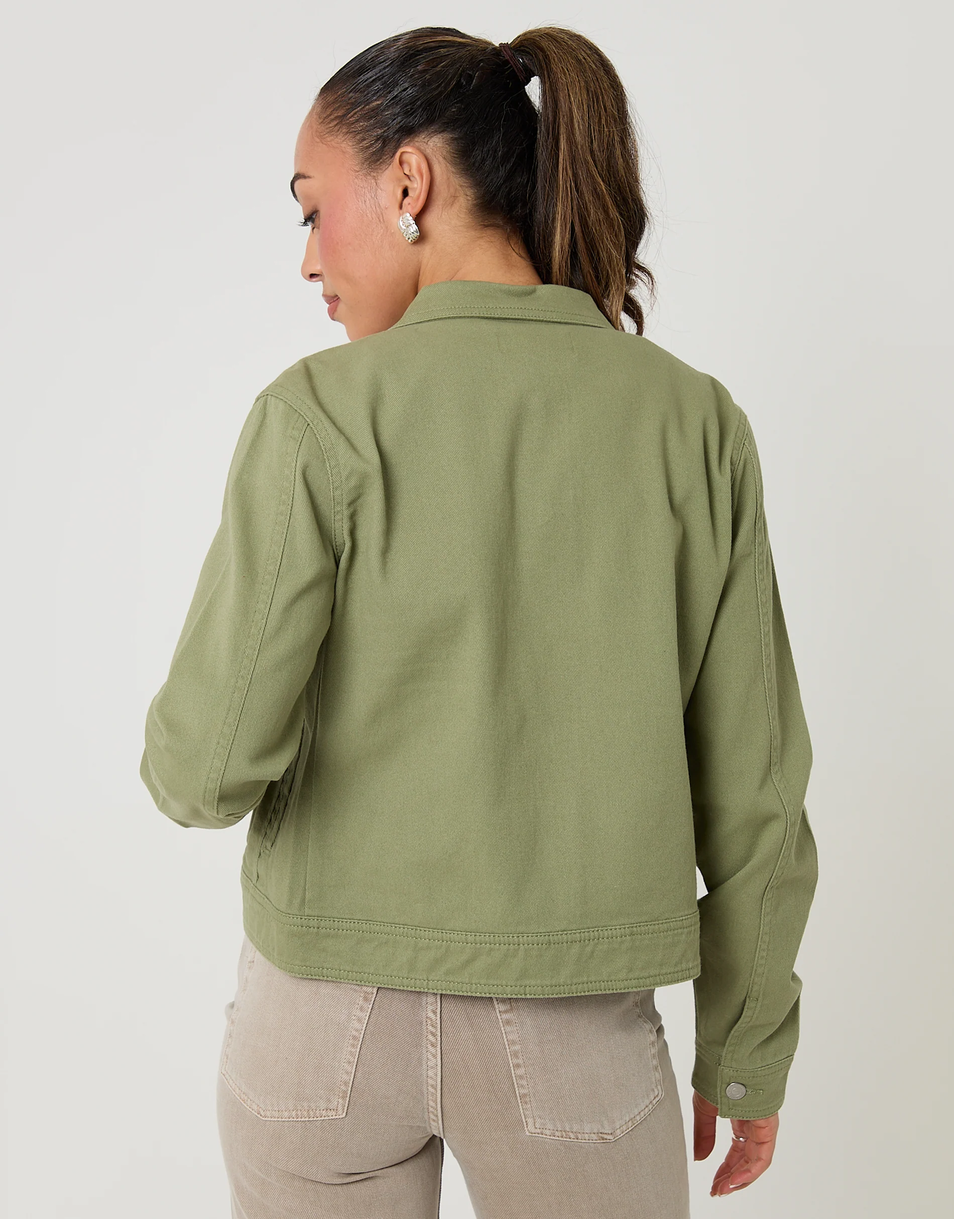 Stretch Denim Jacket in Sage Green - Image 2