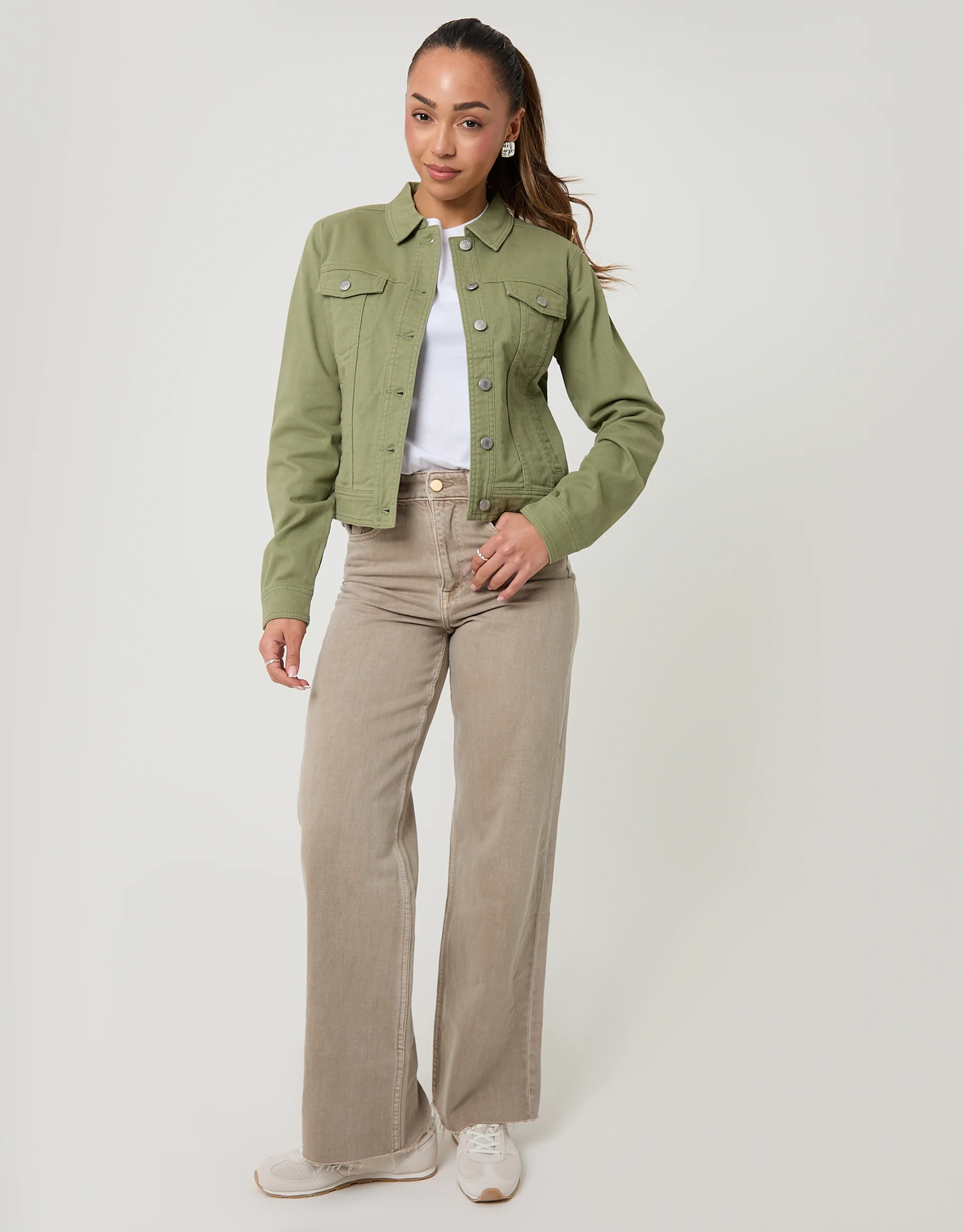 Stretch Denim Jacket in Sage Green - Image 3