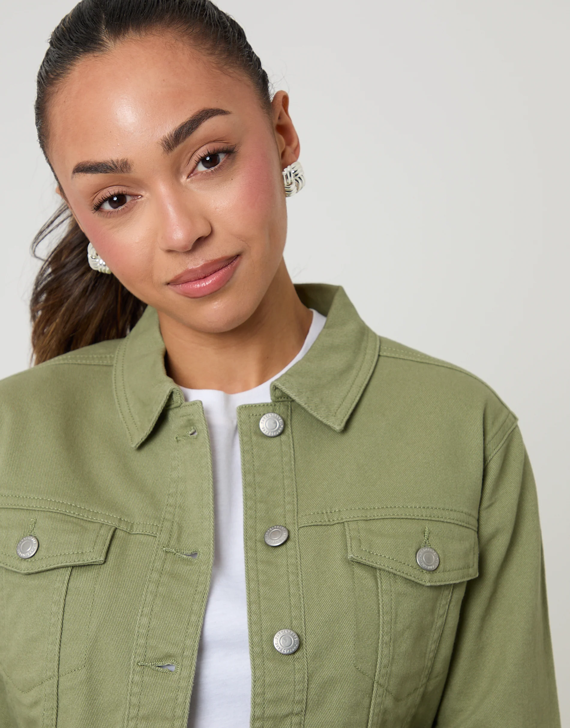 Stretch Denim Jacket in Sage Green - Image 4