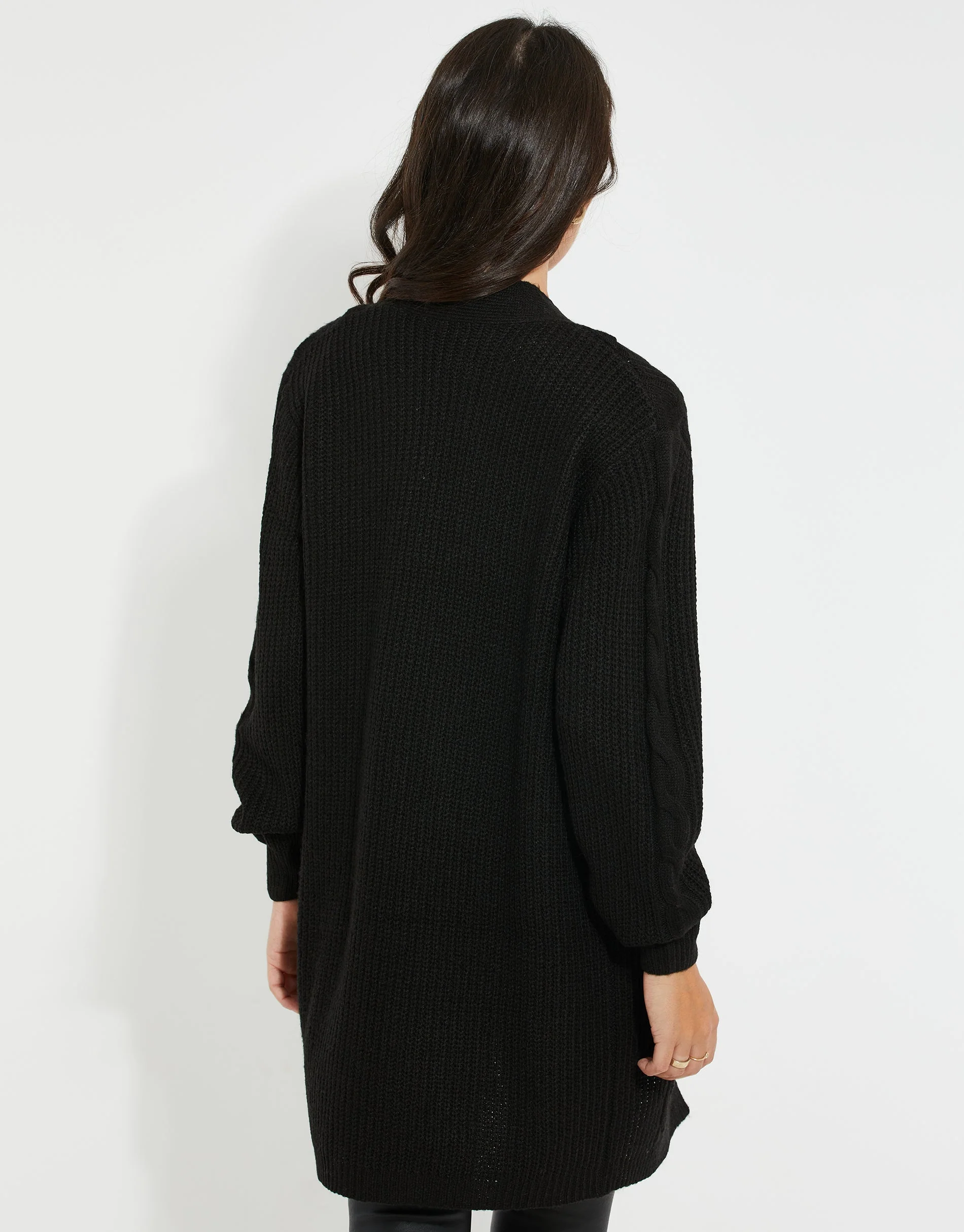 Petite Cable Knit Cardigan in Black - Image 2